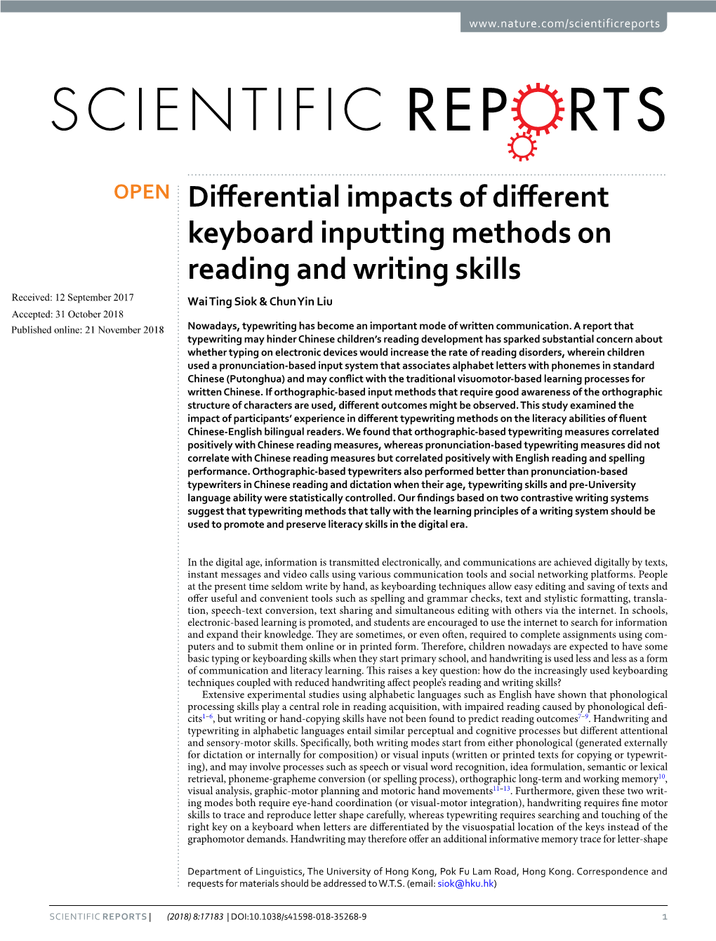 Differential Impacts of Different Keyboard Inputting Methods On