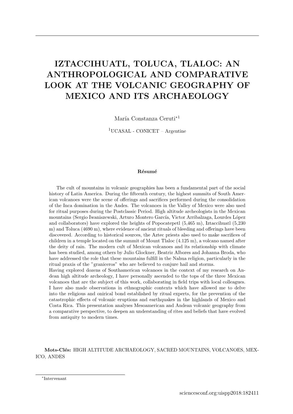 An Anthropological and Comparative Look at the Volcanic Geography of Mexico and Its Archaeology