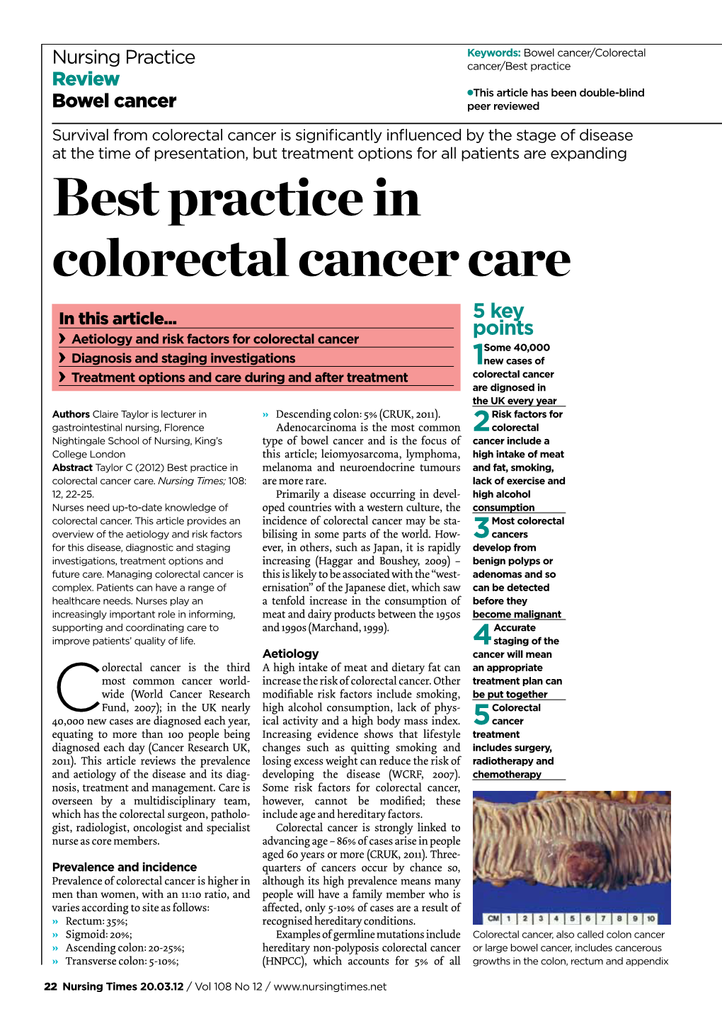 Best Practice in Colorectal Cancer Care 5 Key in This Article