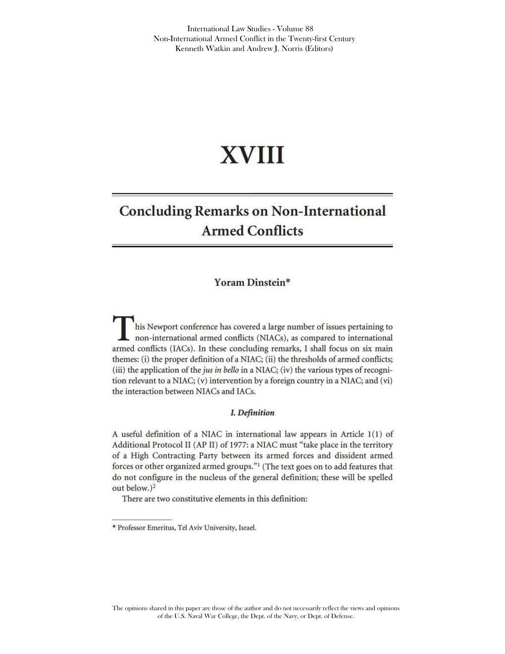 Concluding Remarks on Non-International Armed Conflicts