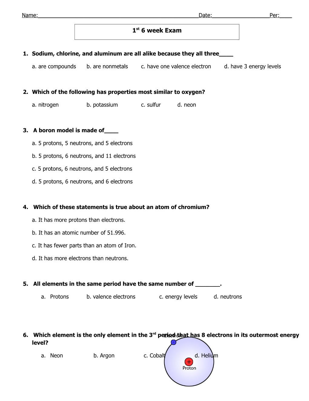 A. Are Compoundsb. Are Nonmetalsc. Have One Valence Electron D. Have 3 Energy Levels