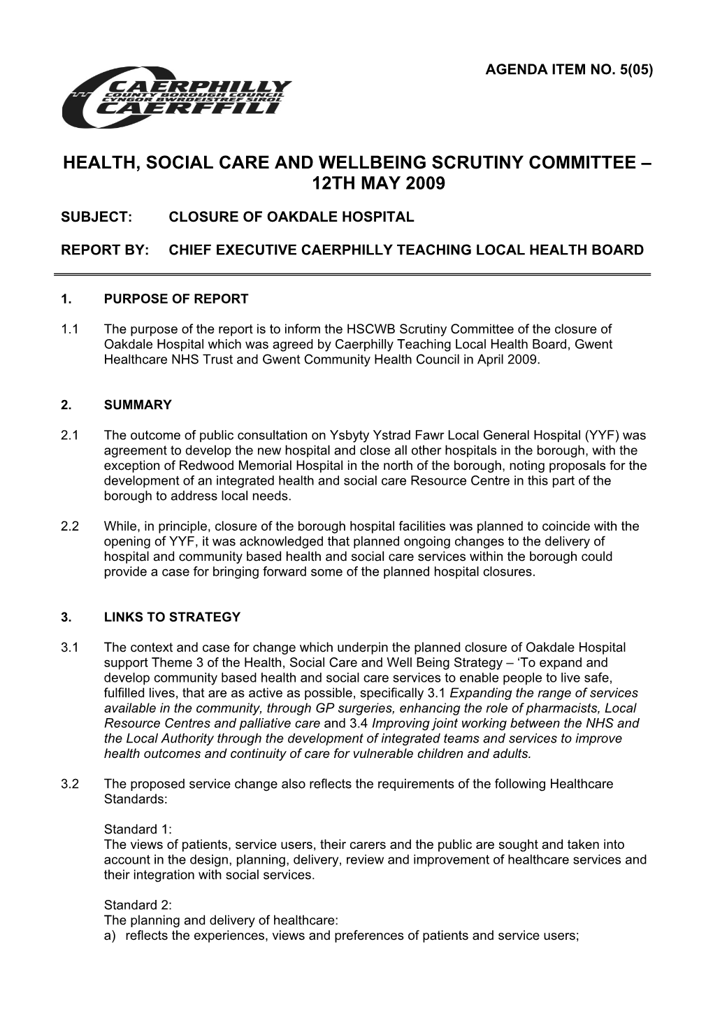 Health, Social Care and Wellbeing Scrutiny Committee – 12Th May 2009