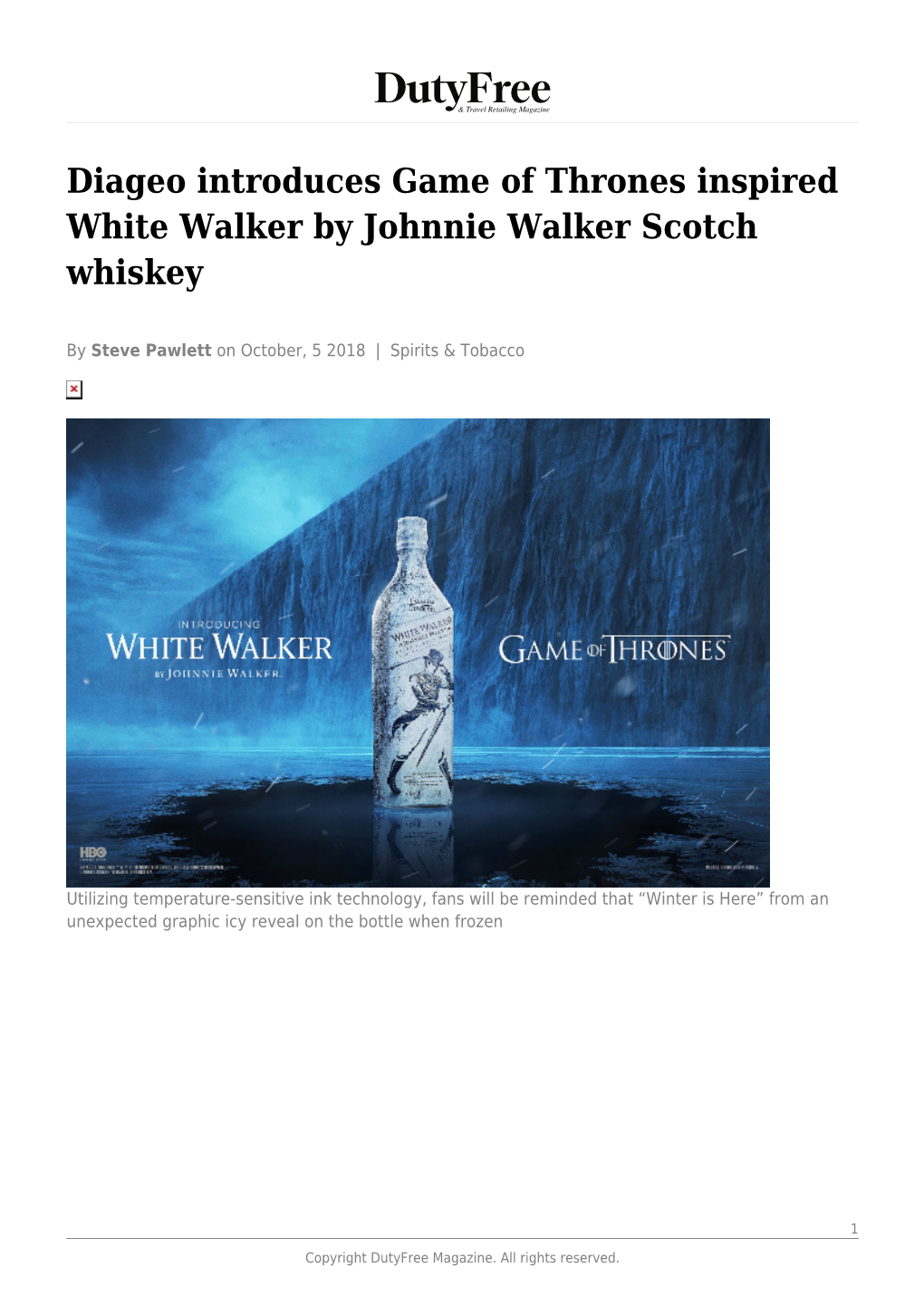 Diageo Introduces Game of Thrones Inspired White Walker by Johnnie Walker Scotch Whiskey