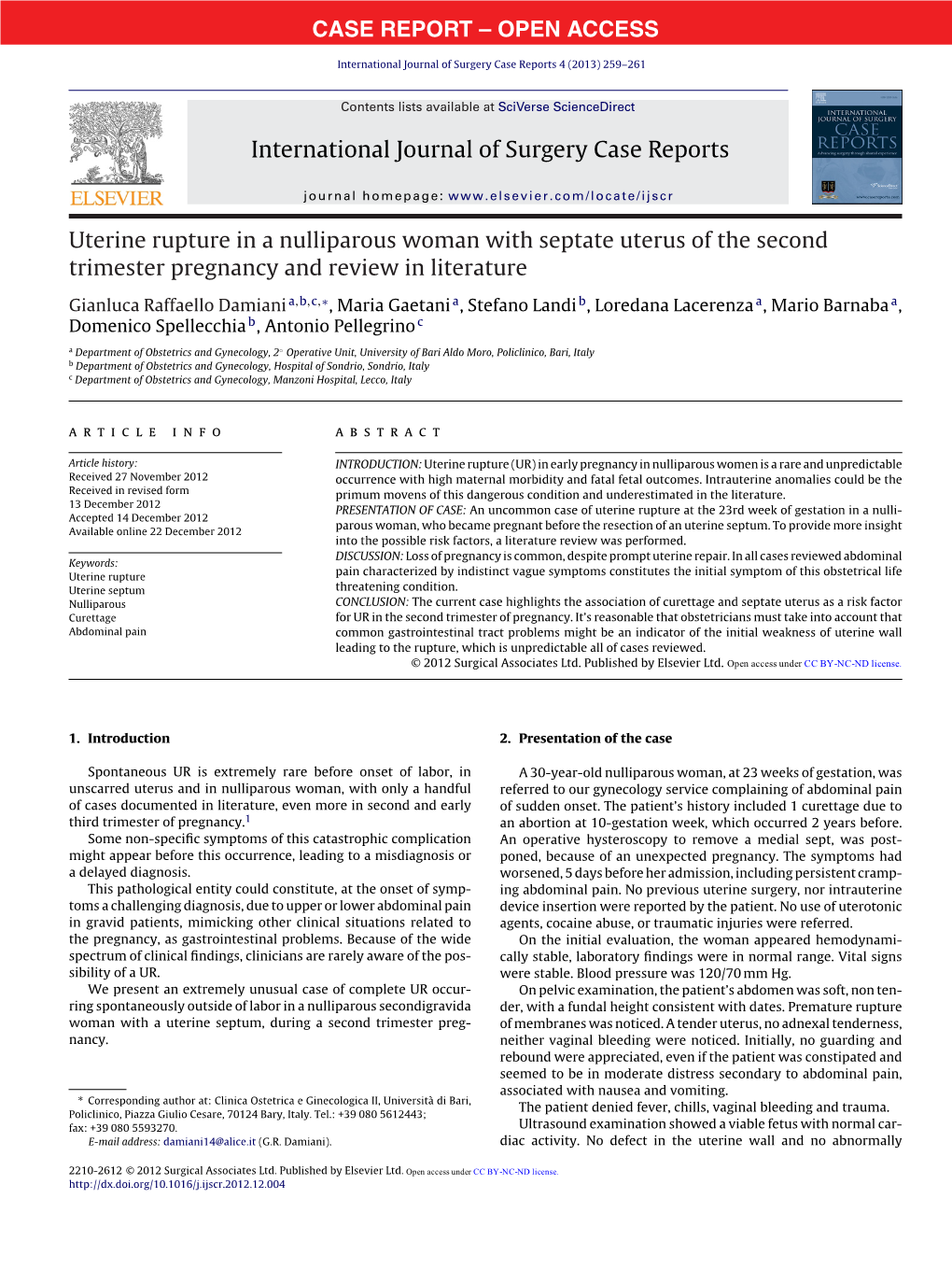 Uterine Rupture in a Nulliparous Woman with Septate Uterus of the Second Trimester Pregnancy and Review in Literature