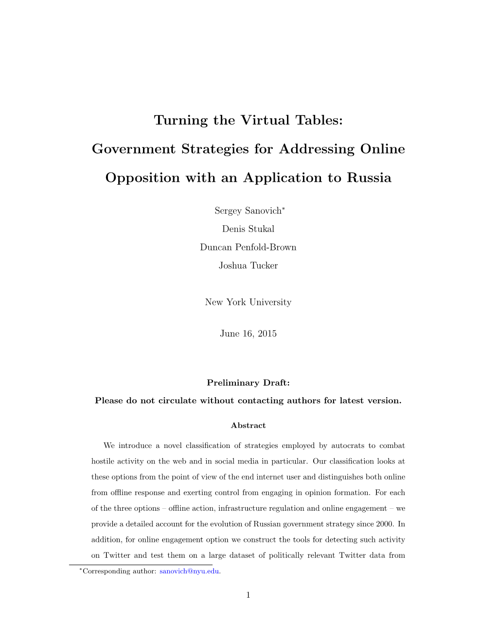 Government Strategies for Addressing Online Opposition with an Application to Russia