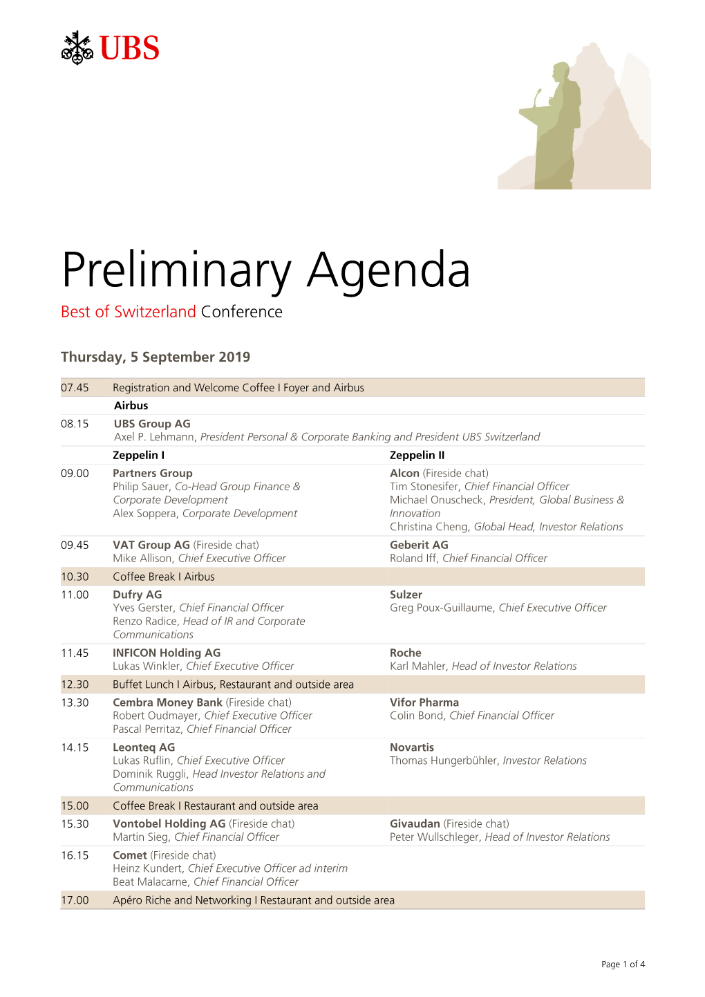 Preliminary Agenda Best of Switzerland Conference