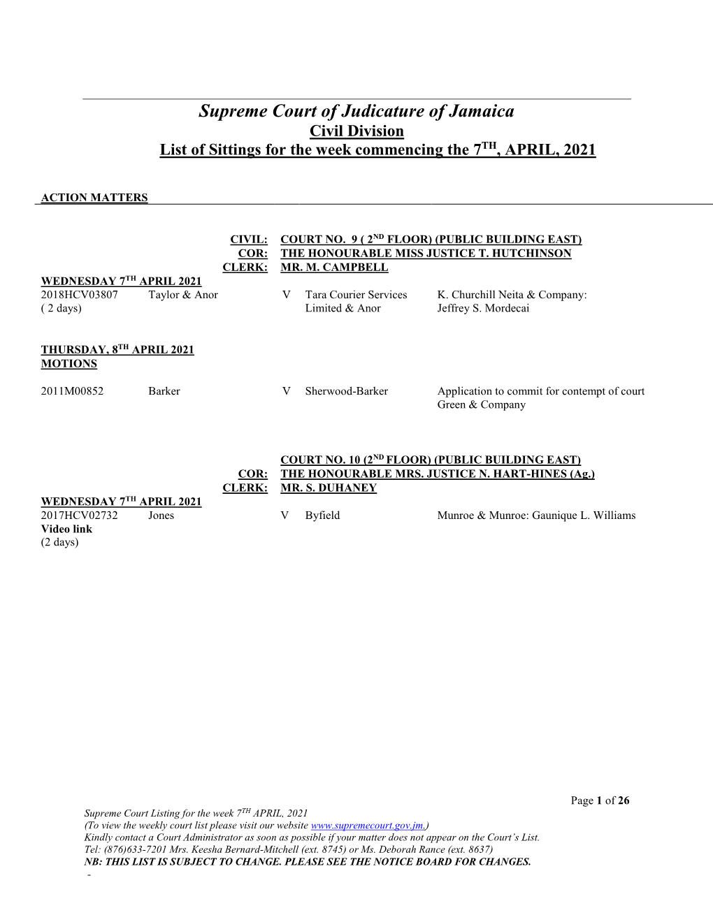 SUPREME COURT CIVIL LIST for the WKCOMMENCING7TH APRIL 2021.Pdf