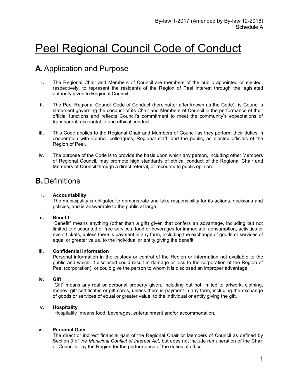 Peel Regional Council Code of Conduct