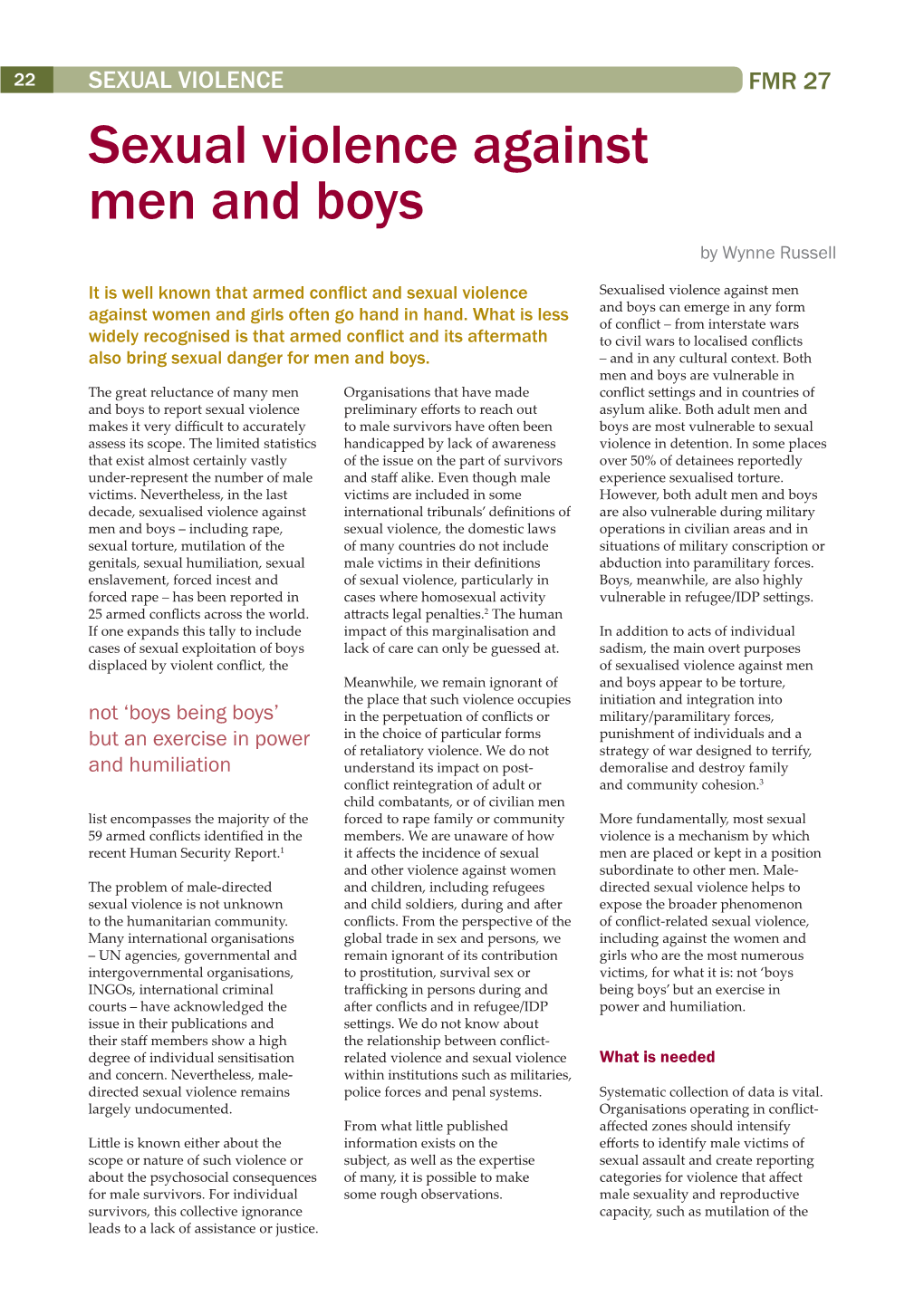 Sexual Violence Against Men and Boys by Wynne Russell