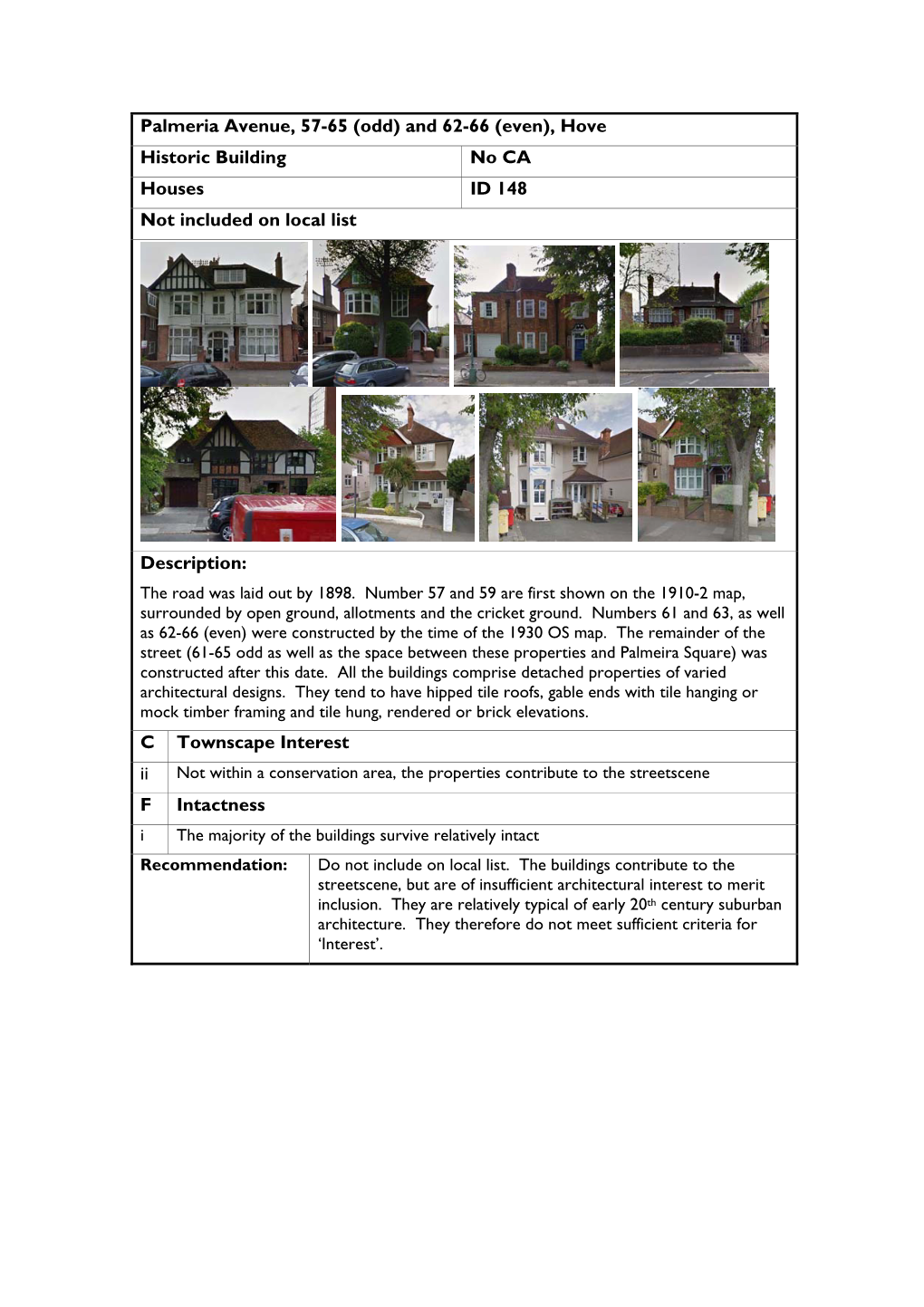 Palmeria Avenue, 57-65 (Odd) and 62-66 (Even), Hove Historic Building No CA Houses ID 148 Not Included on Local List