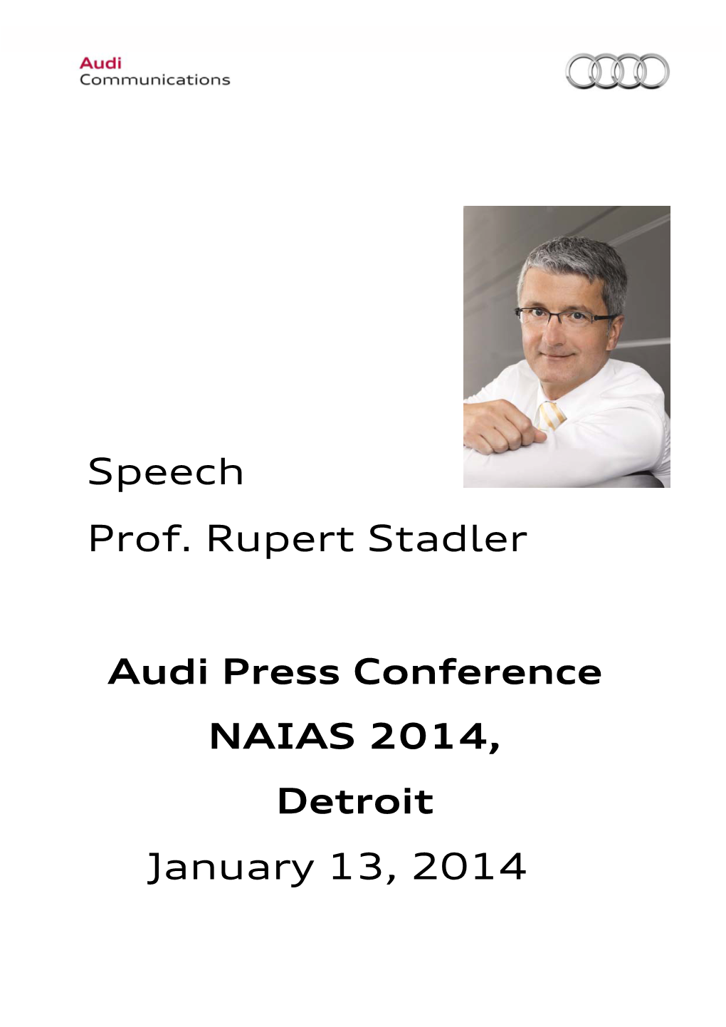 Speech Prof. Rupert Stadler January 13, 2014