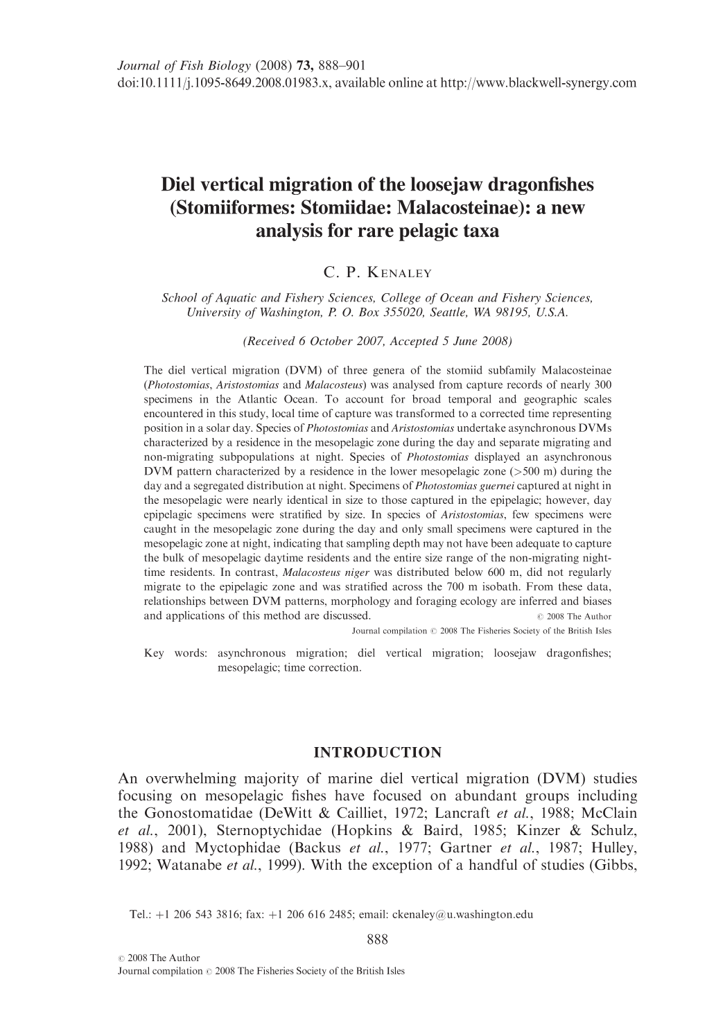 Diel Vertical Migration of the Loosejaw Dragonfishes