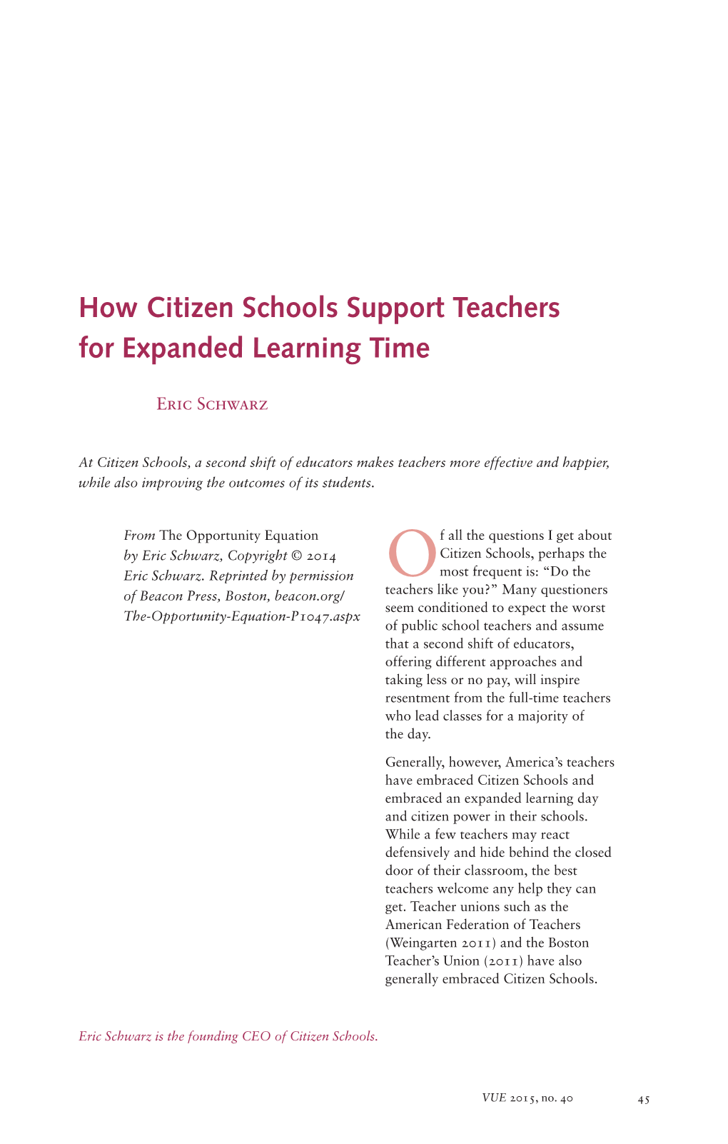 How Citizen Schools Support Teachers for Expanded Learning Time