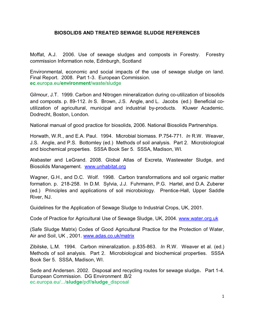 BIOSOLIDS and TREATED SEWAGE SLUDGE REFERENCES Moffat