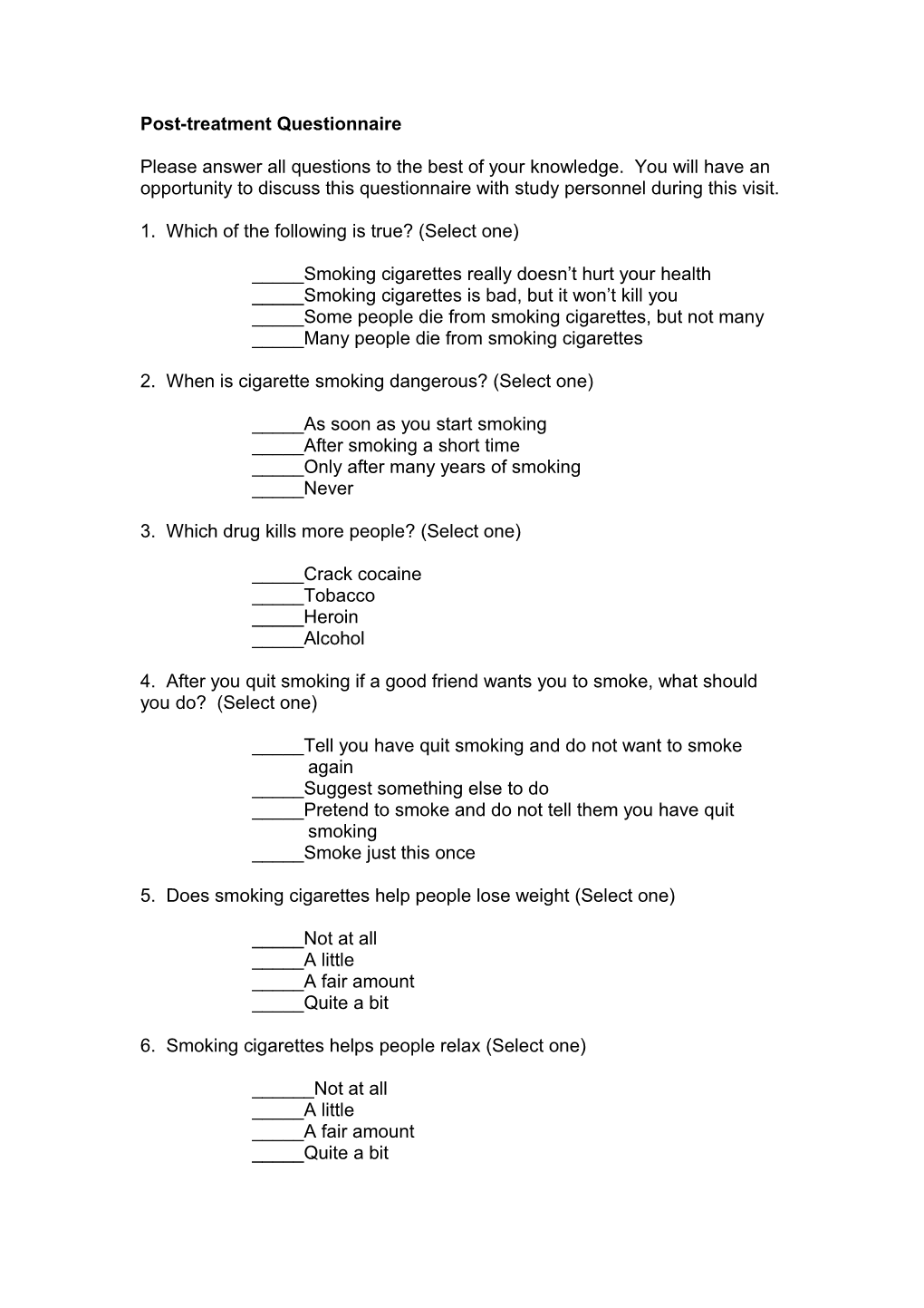 Post-Treatment Questionnaire