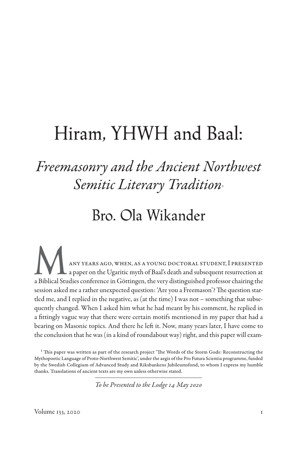 Hiram, YHWH and Baal