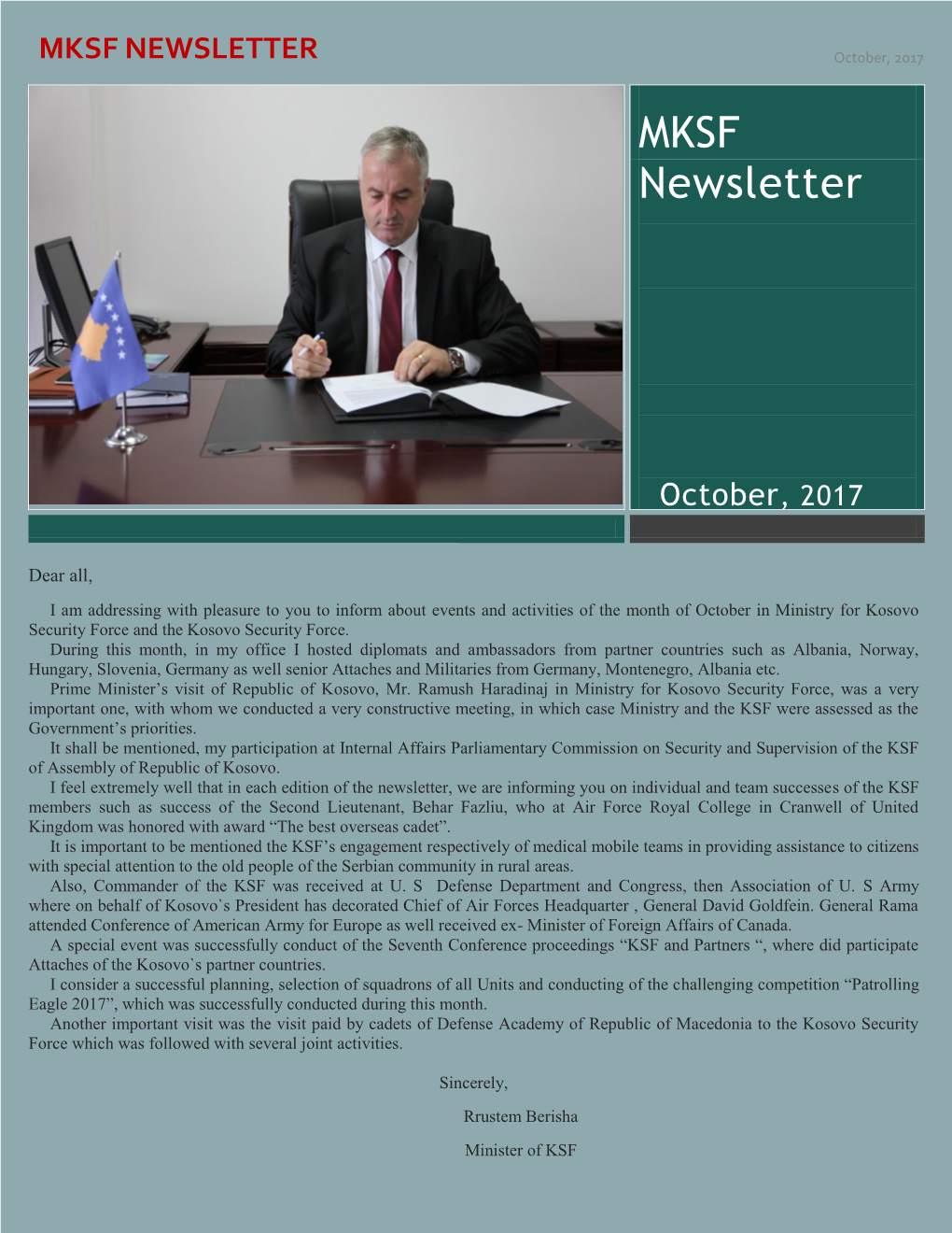 MKSF NEWSLETTER October, 2017