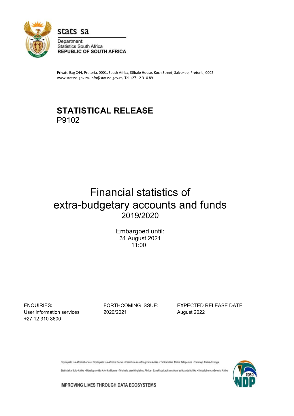 Financial Statistics of Extra-Budgetary Accounts and Funds 2019/2020