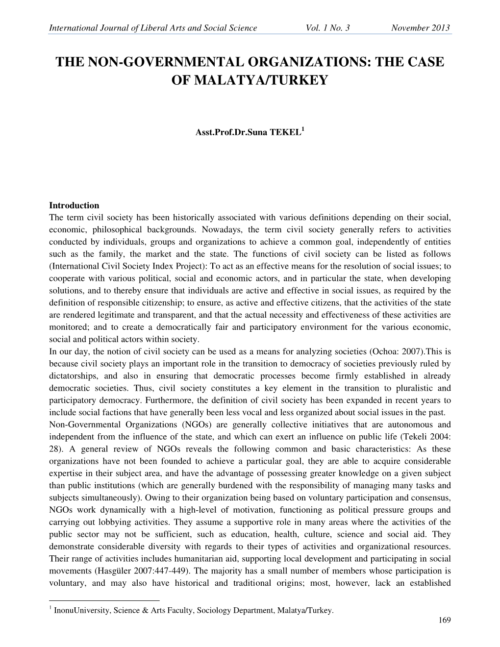 The Non-Governmental Organizations: the Case of Malatya/Turkey