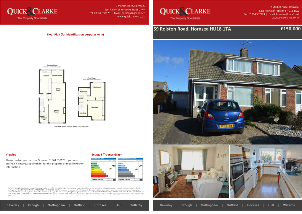 Rolston Road, Hornsea HU18 1TA £150,000 Floor Plan (For Identification Purposes Only)