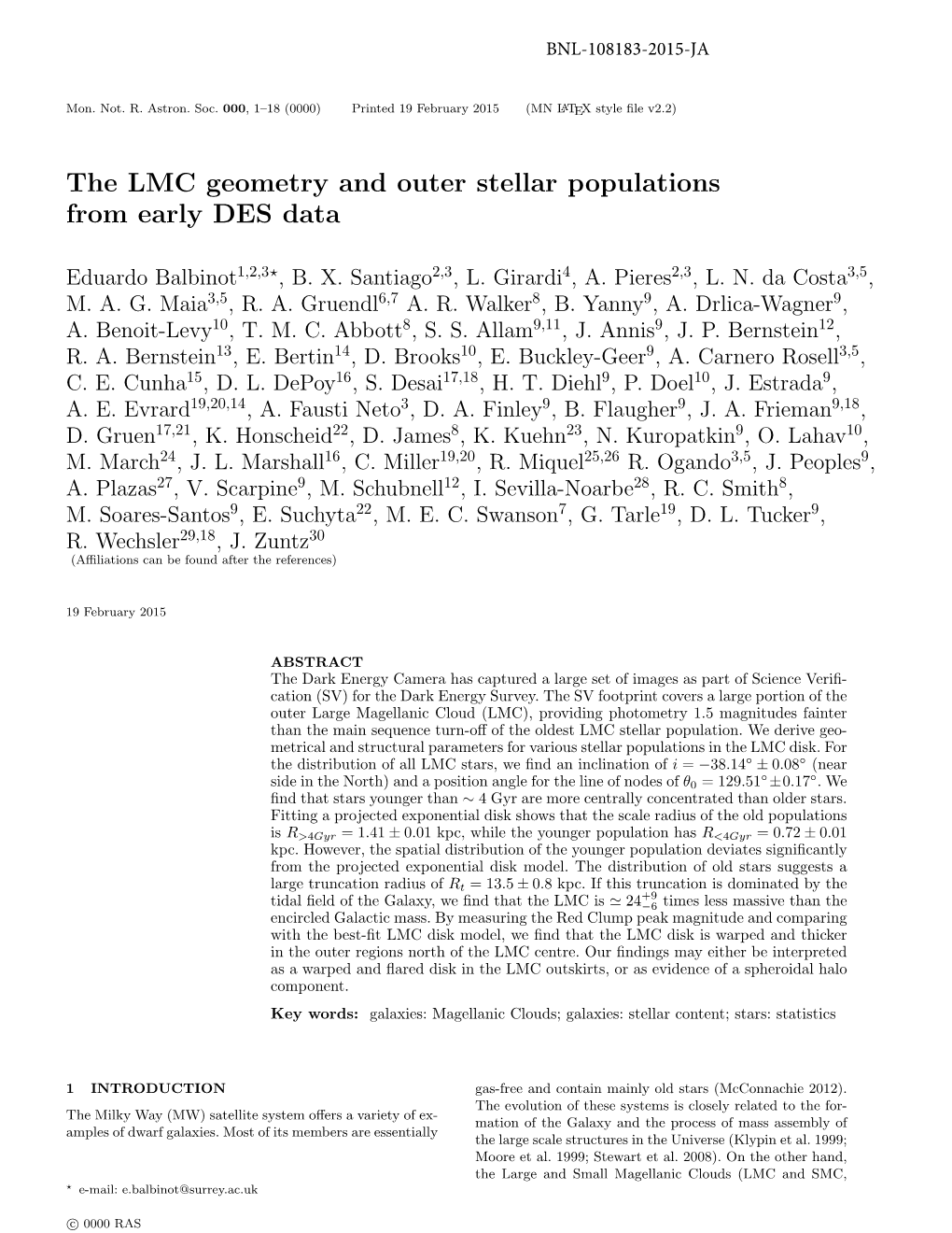 The LMC Geometry and Outer Stellar Populations from Early DES Data
