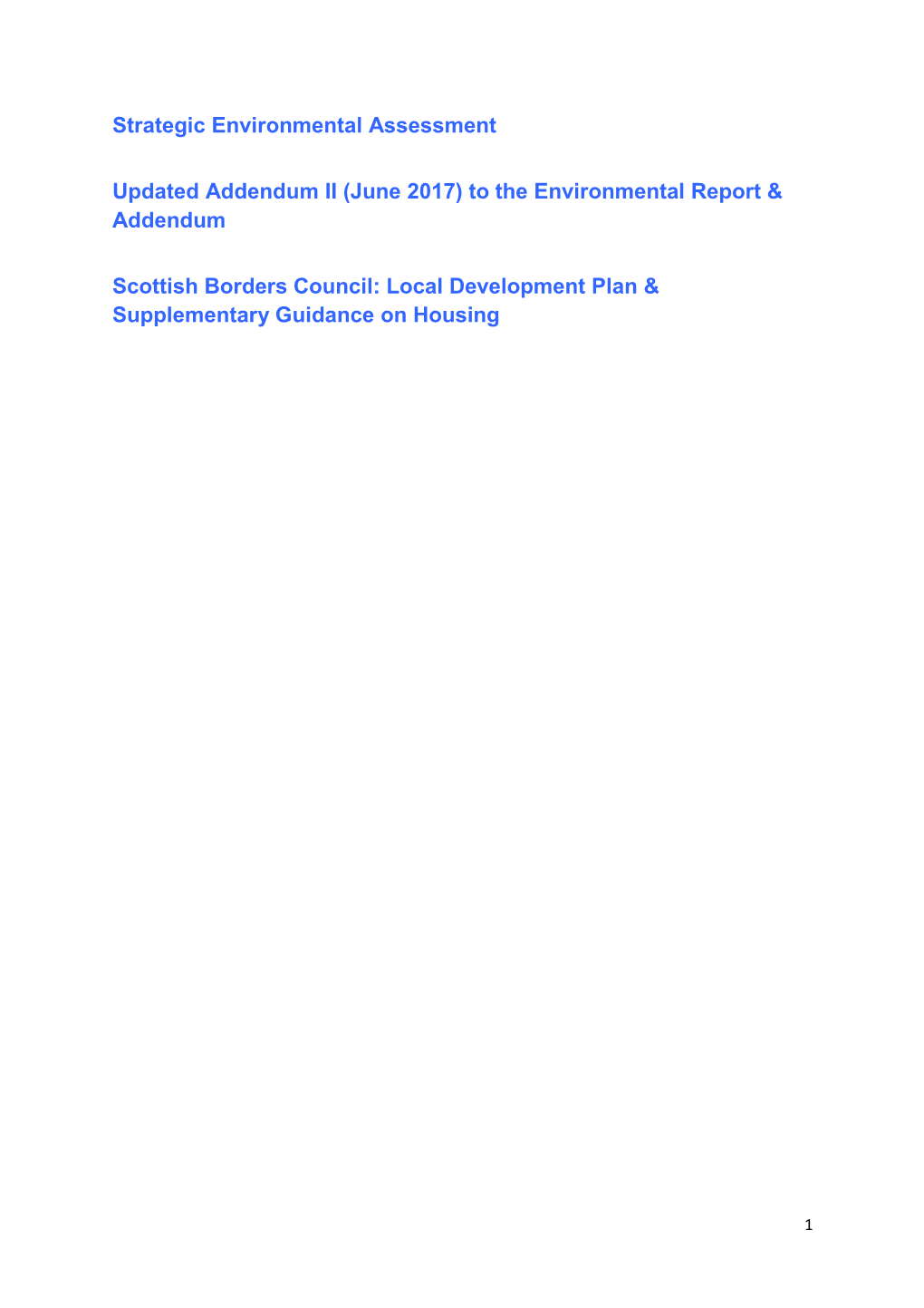 Strategic Environmental Assessment Updated Addendum II (June 2017)