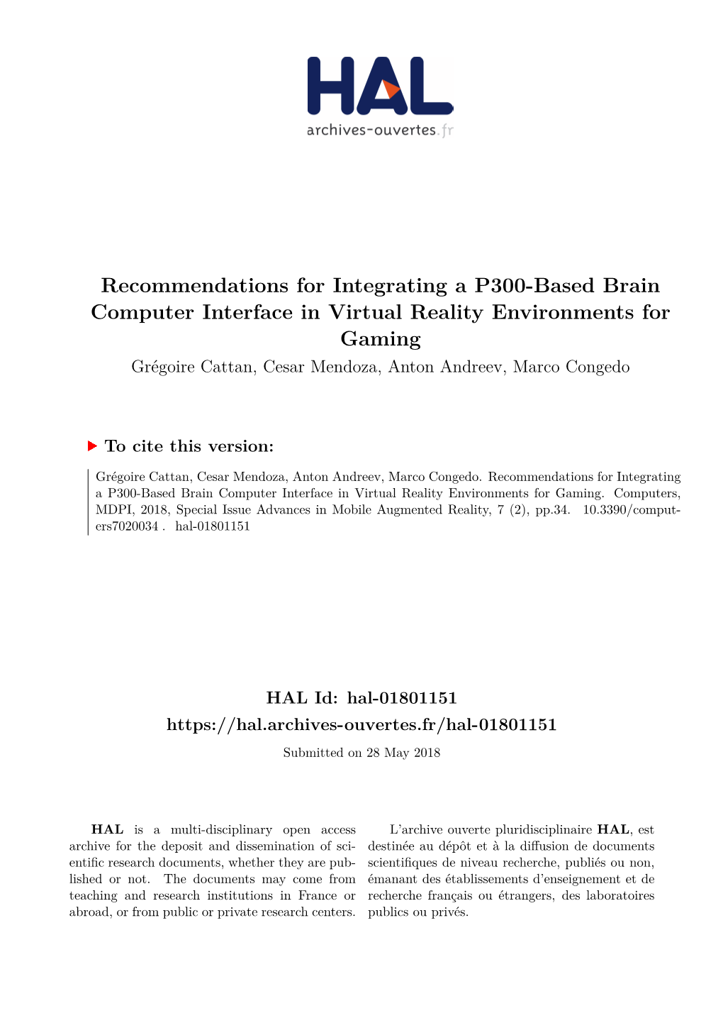 Recommendations for Integrating a P300-Based Brain Computer