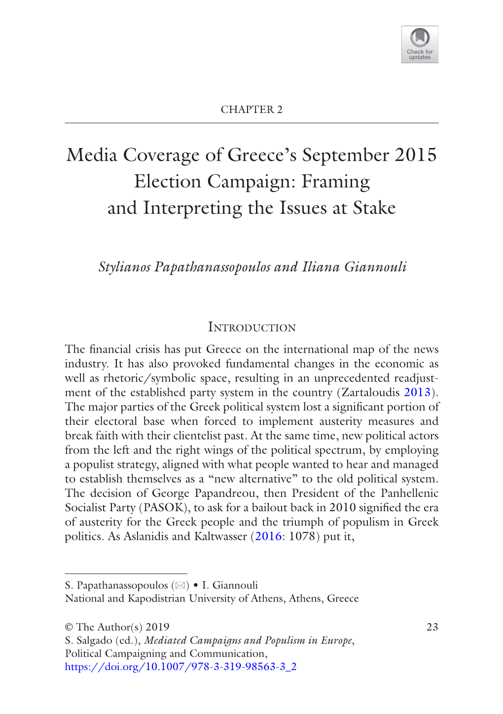 Media Coverage of Greece's September 2015 Election Campaign