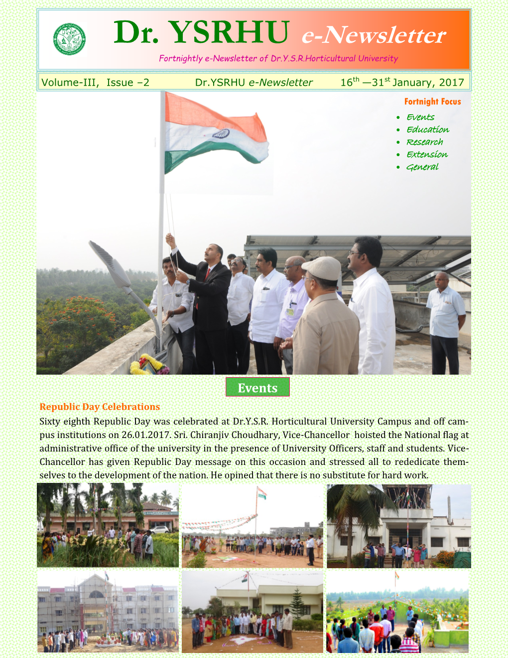 Dr. YSRHU E-Newsletter Fortnightly E-Newsletter of Dr.Y.S.R.Horticultural University