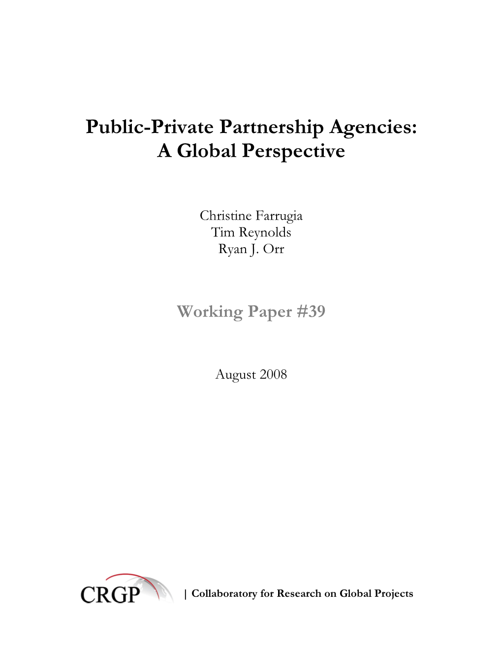 Public-Private Partnership Agencies: a Global Perspective