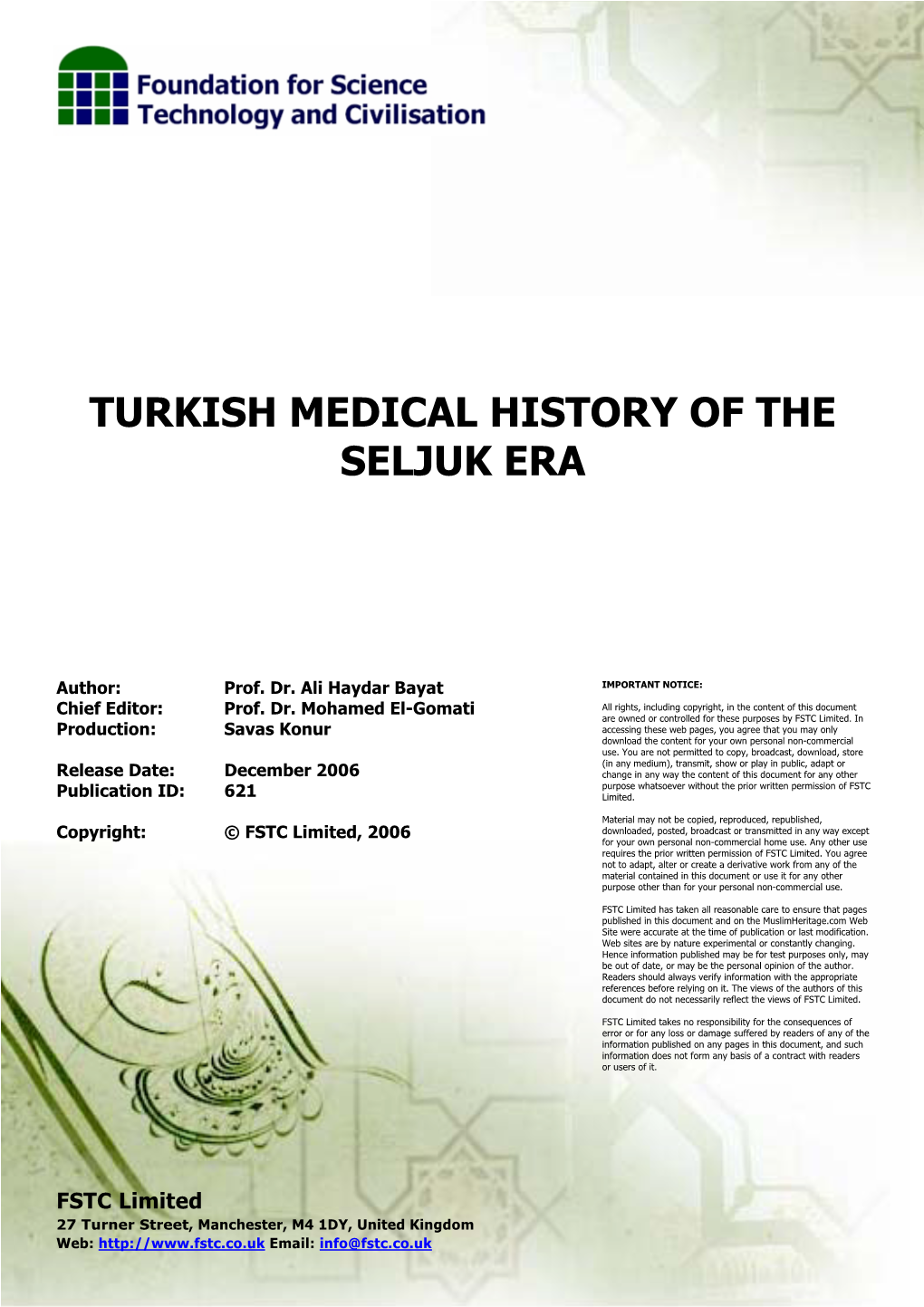 Turkish Medical History of the Seljuk Era