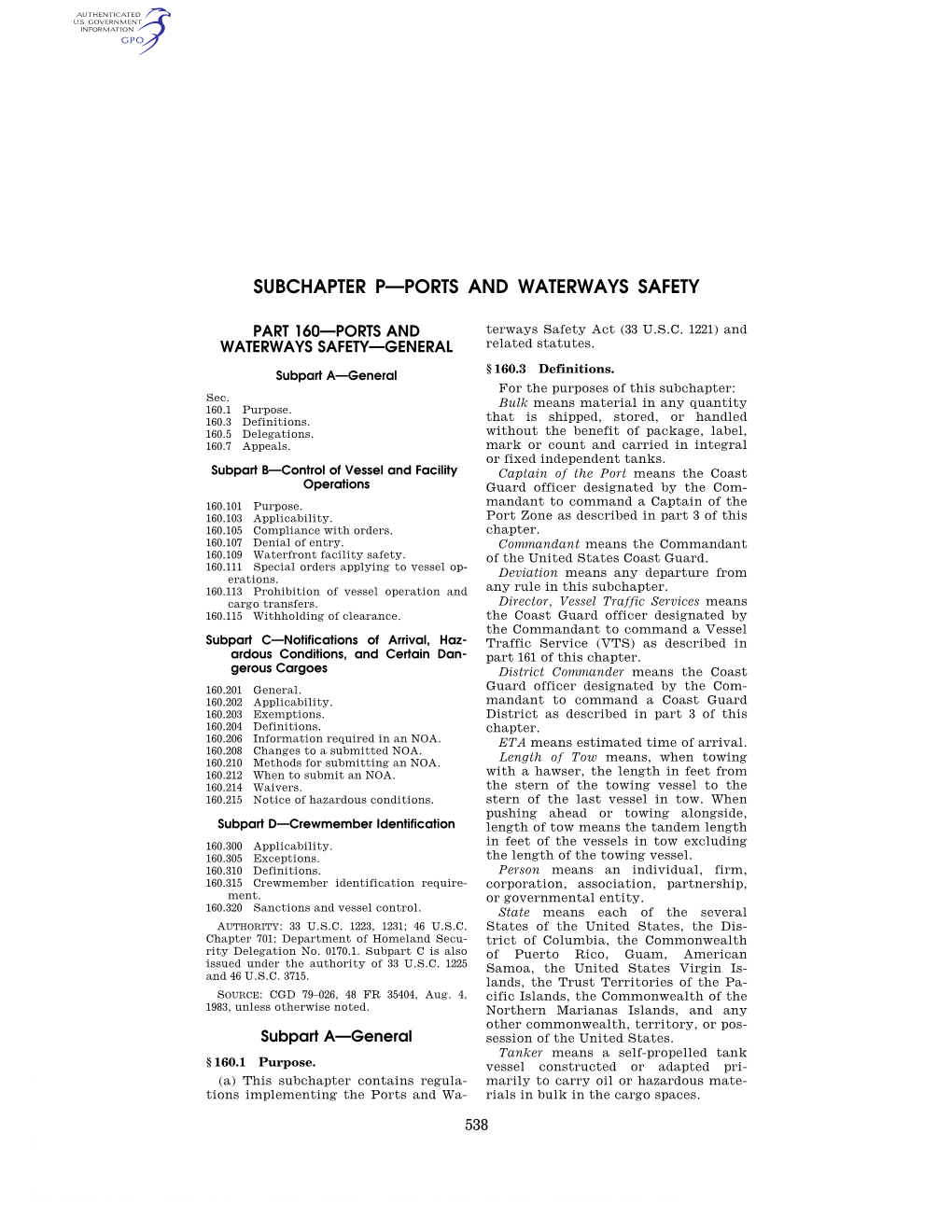 Subchapter P—Ports and Waterways Safety