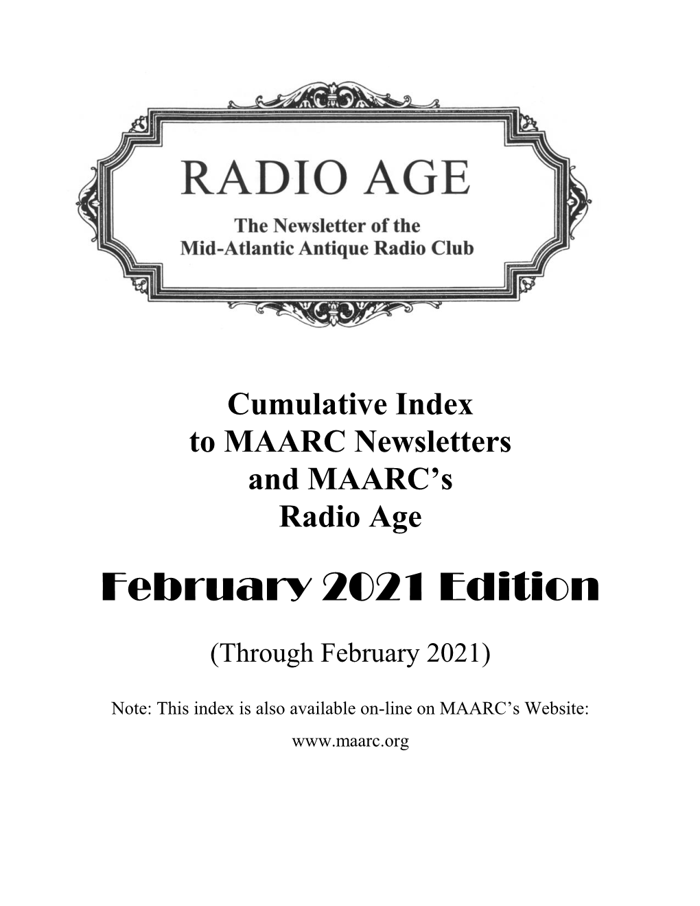 Cumulative Index 1994-Feb 2021 Radio Age.Pdf