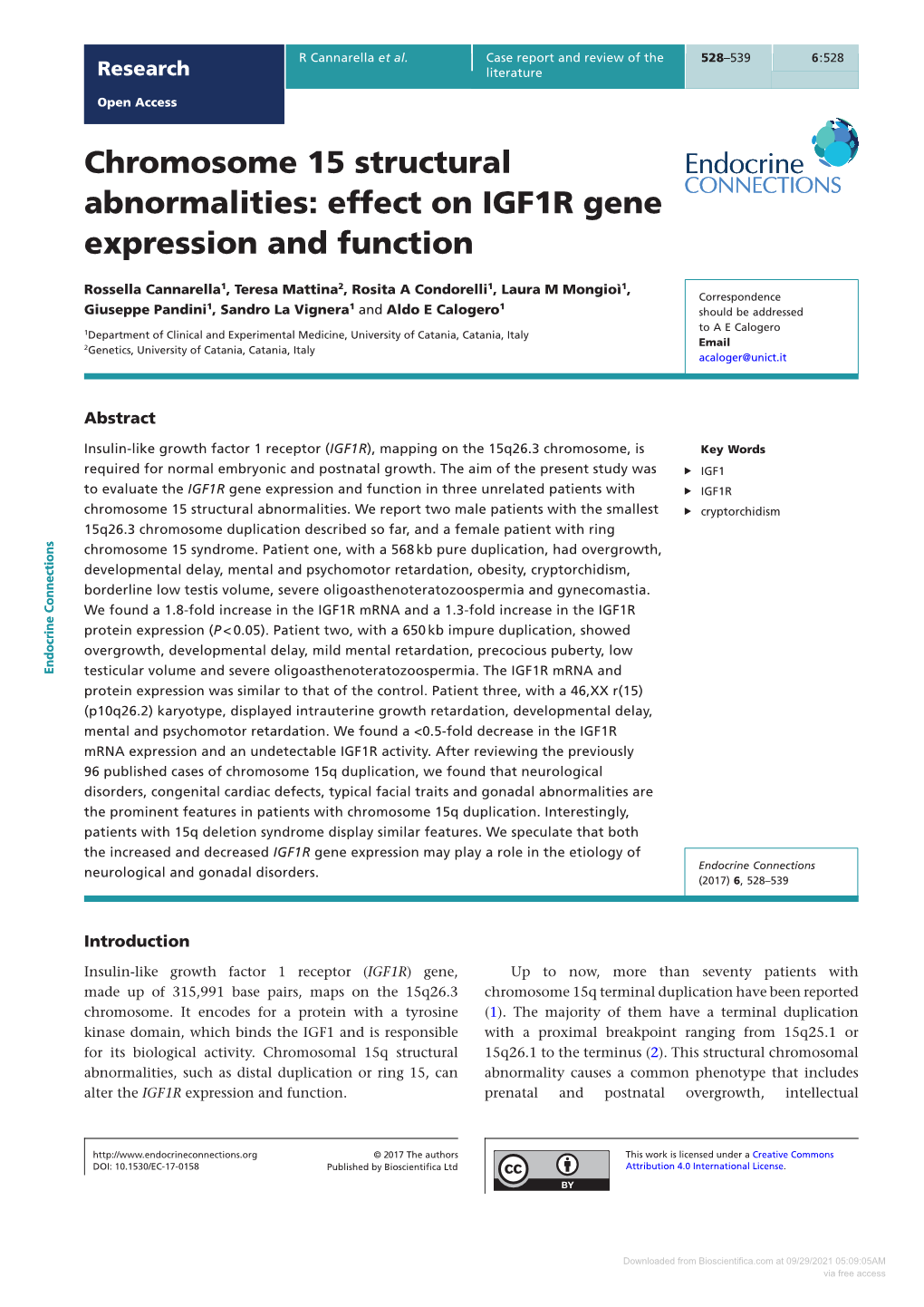 Chromosome 15 Structural Abnormalities: Effect on IGF1R Gene Expression and Function