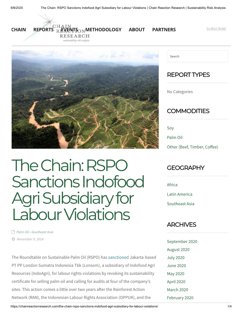 RSPO Sanctions Indofood Agri Subsidiary for Labour Violations | Chain Reaction Research | Sustainability Risk Analysis