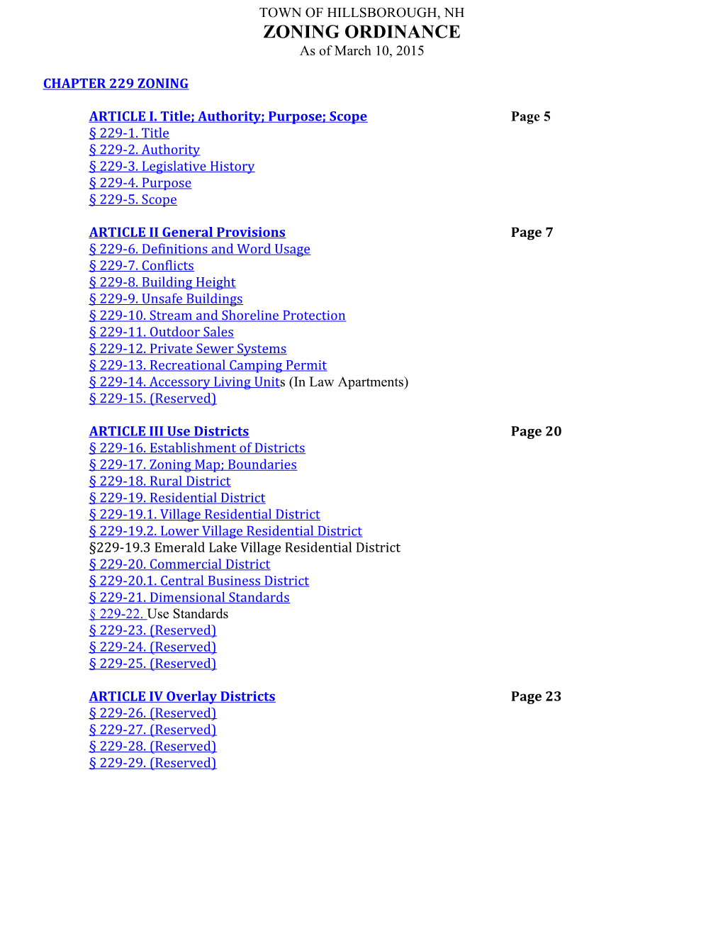 Town of Hillsborough Zoning Ordinance As of 3/10/2015