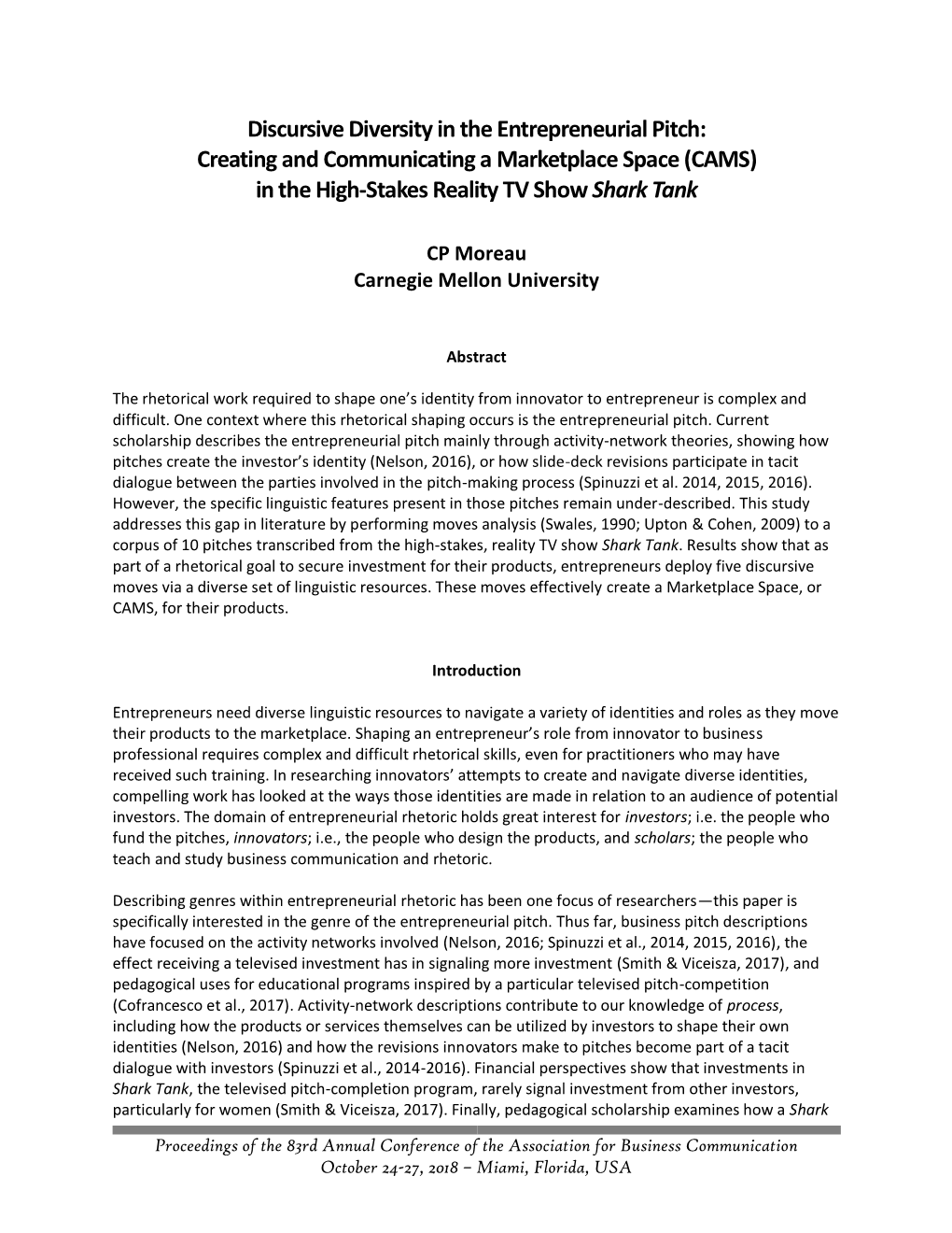 Discursive Diversity in the Entrepreneurial Pitch: Creating and Communicating a Marketplace Space (CAMS) in the High-Stakes Reality TV Show Shark Tank