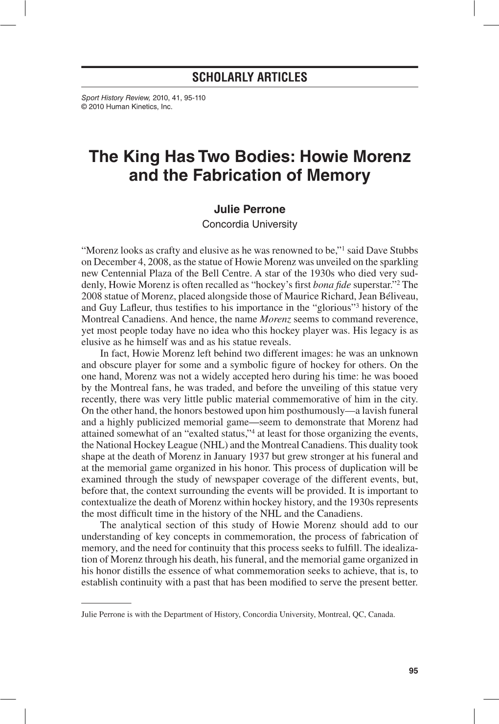 Howie Morenz and the Fabrication of Memory