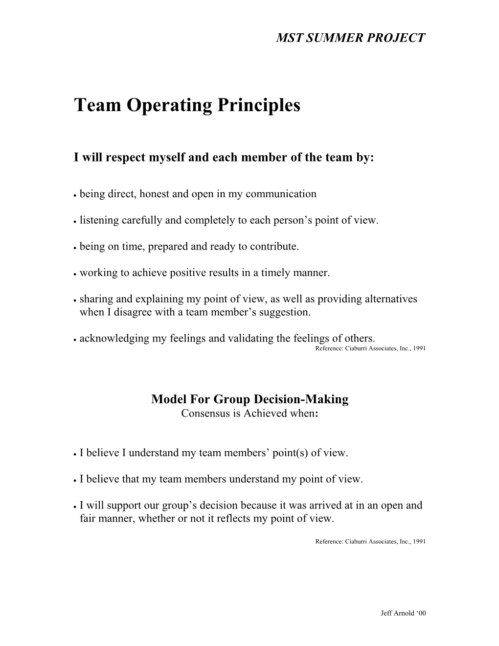 Team Operating Principles