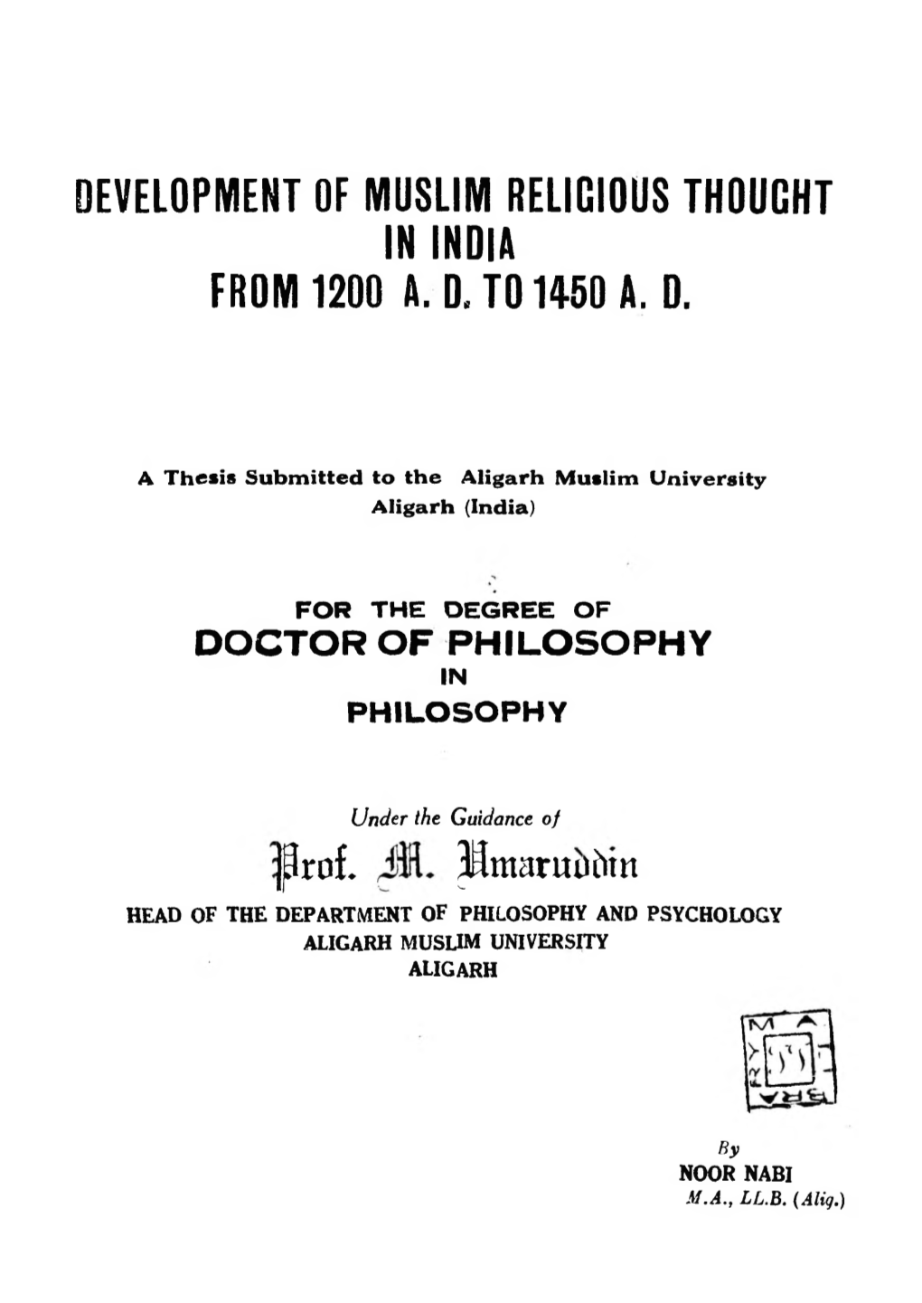 Development of Moslim Religious Thought in India from 1200 «
