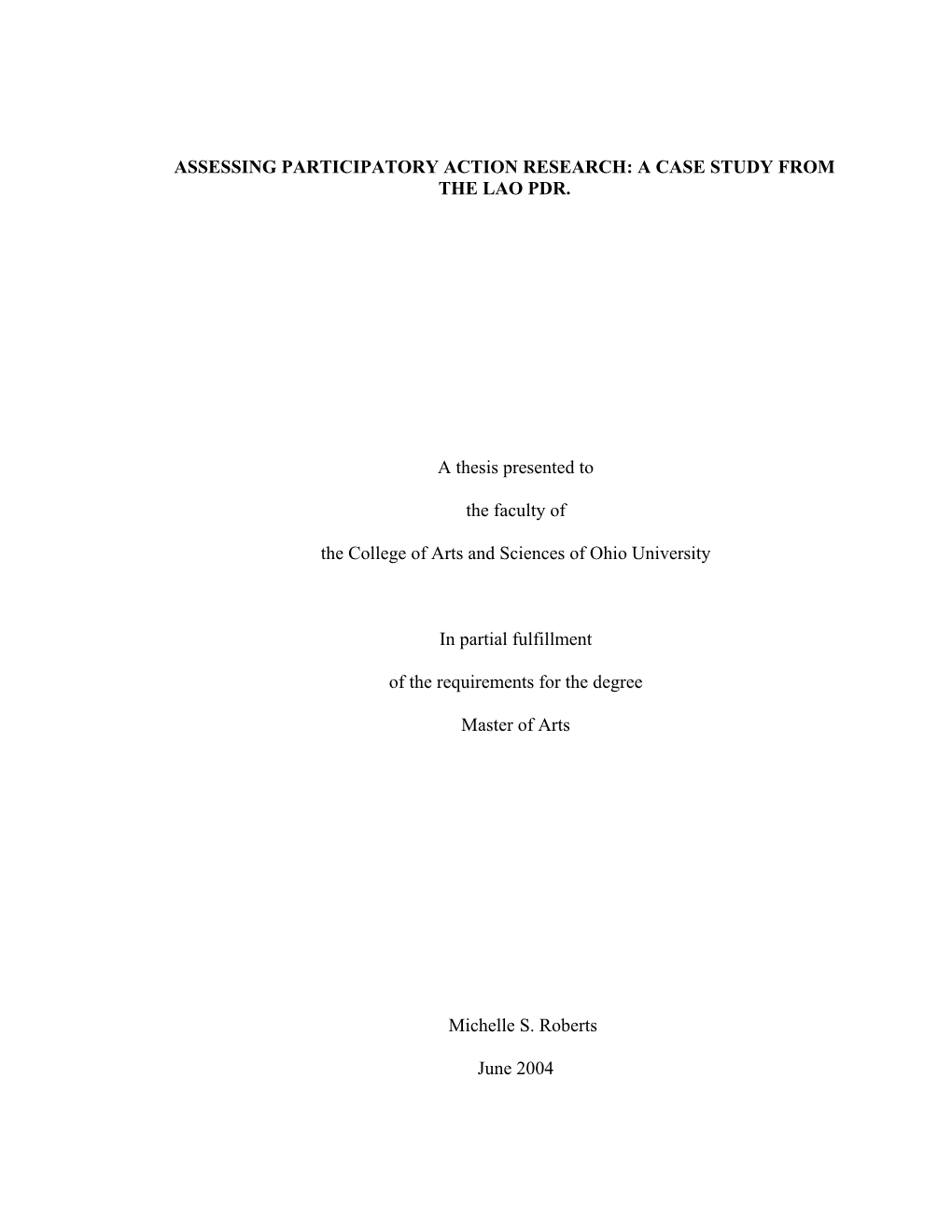 Assessing Participatory Action Research: a Case Study from the Lao Pdr