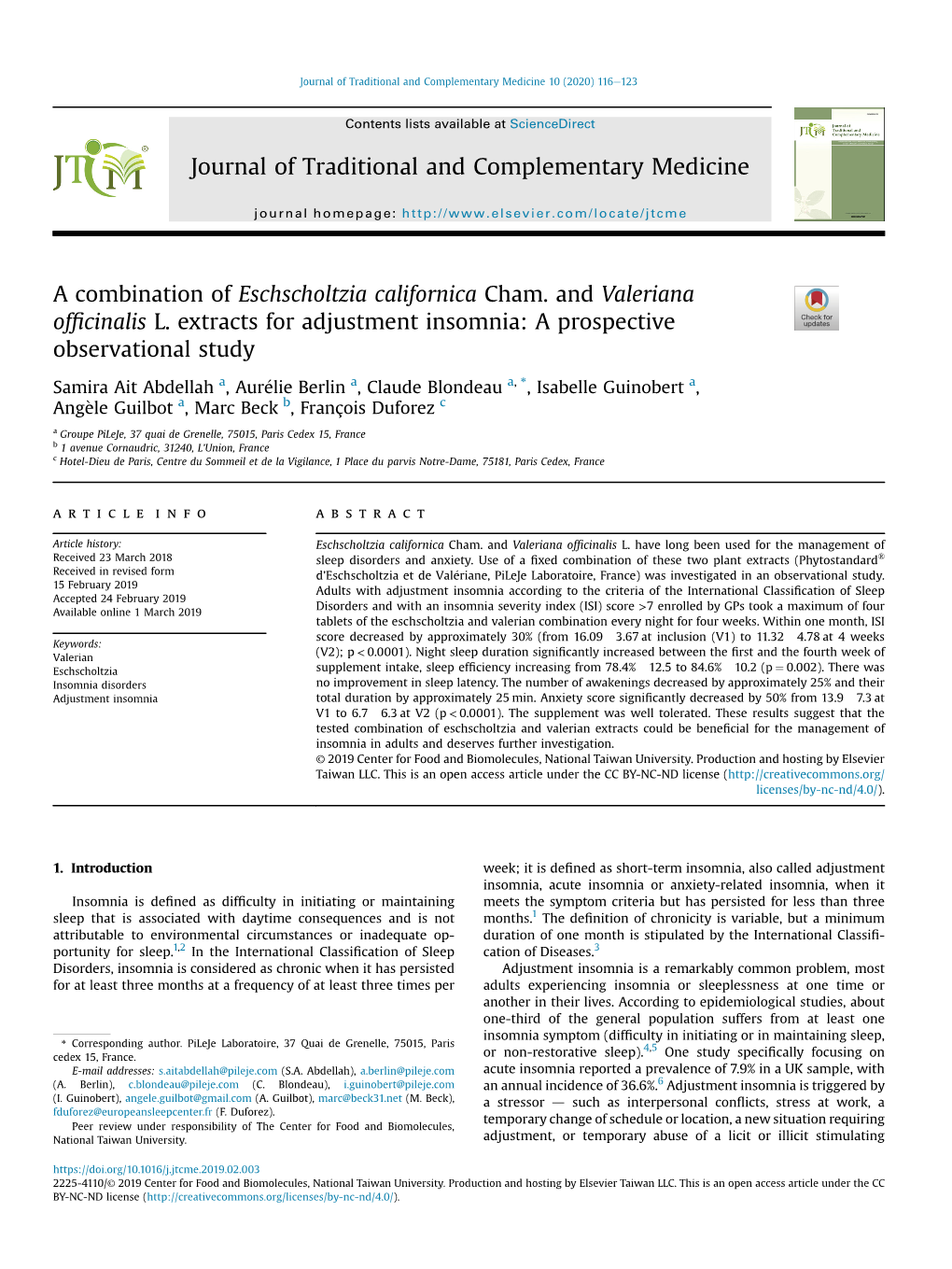 A Combination of Eschscholtzia Californica Cham. and Valeriana Officinalis L. Extracts for Adjustment Insomnia: a Prospective Ob