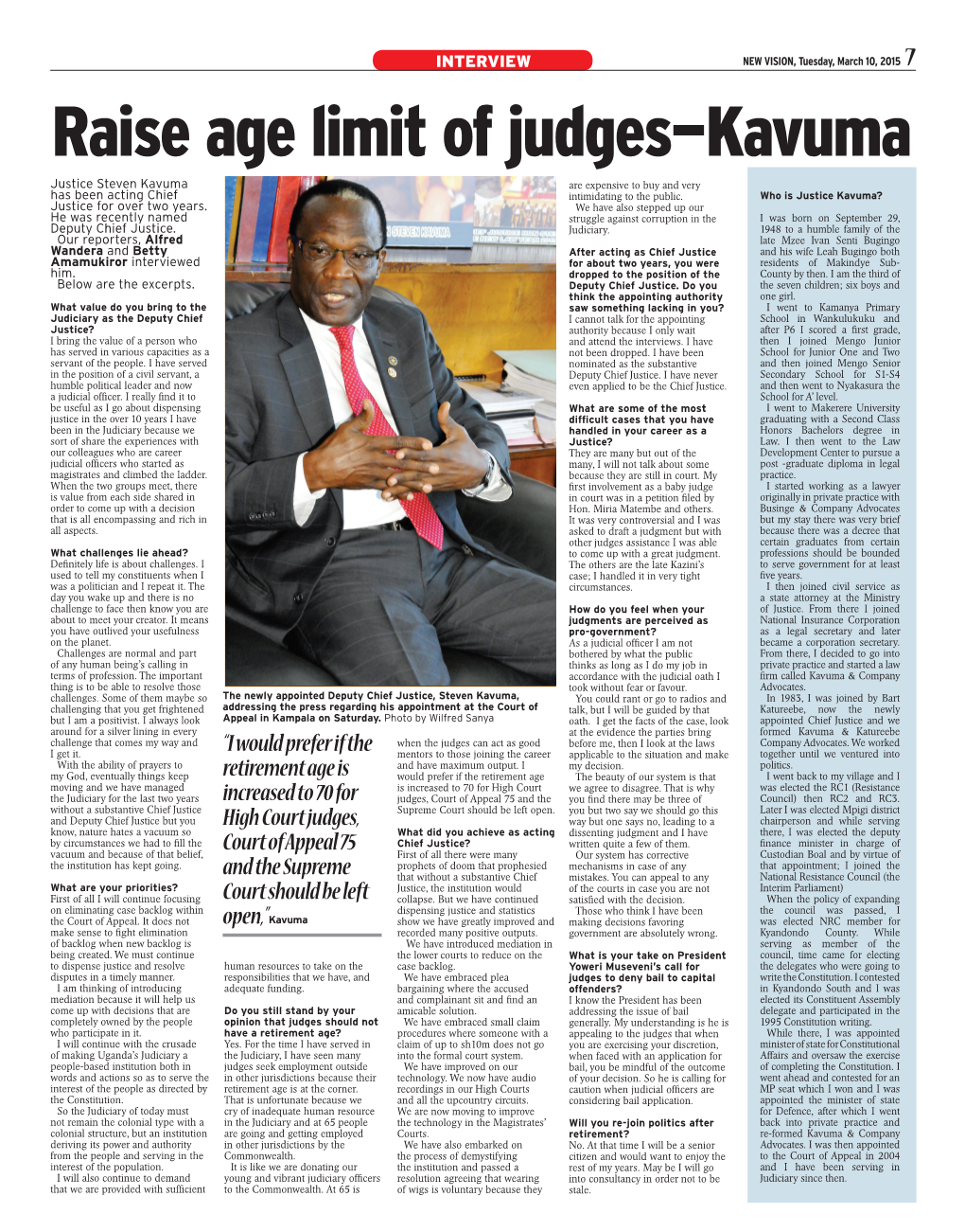 Raise Age Limit of Judges—Kavuma