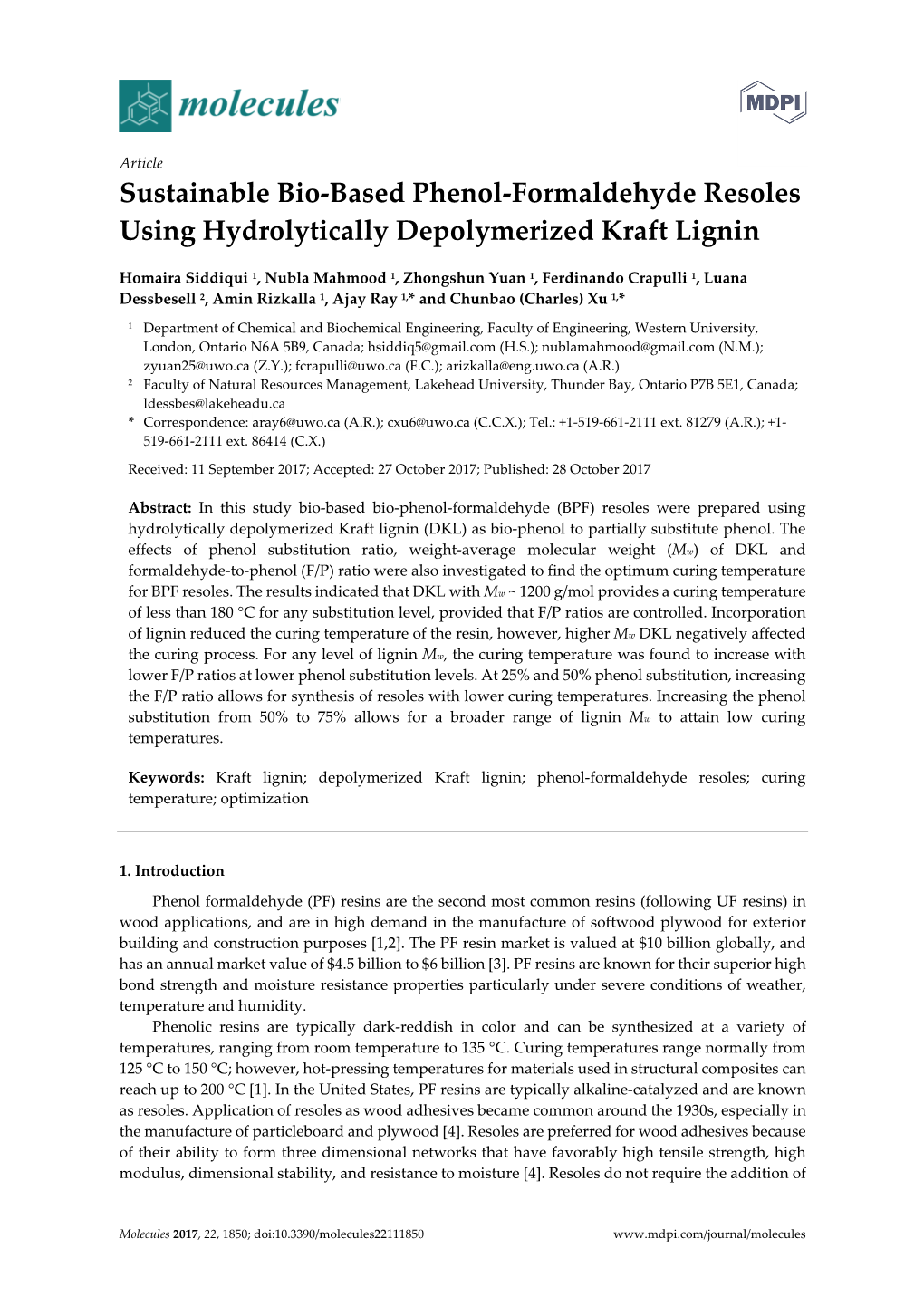 Sustainable Bio-Based Phenol-Formaldehyde Resoles Using Hydrolytically Depolymerized Kraft Lignin