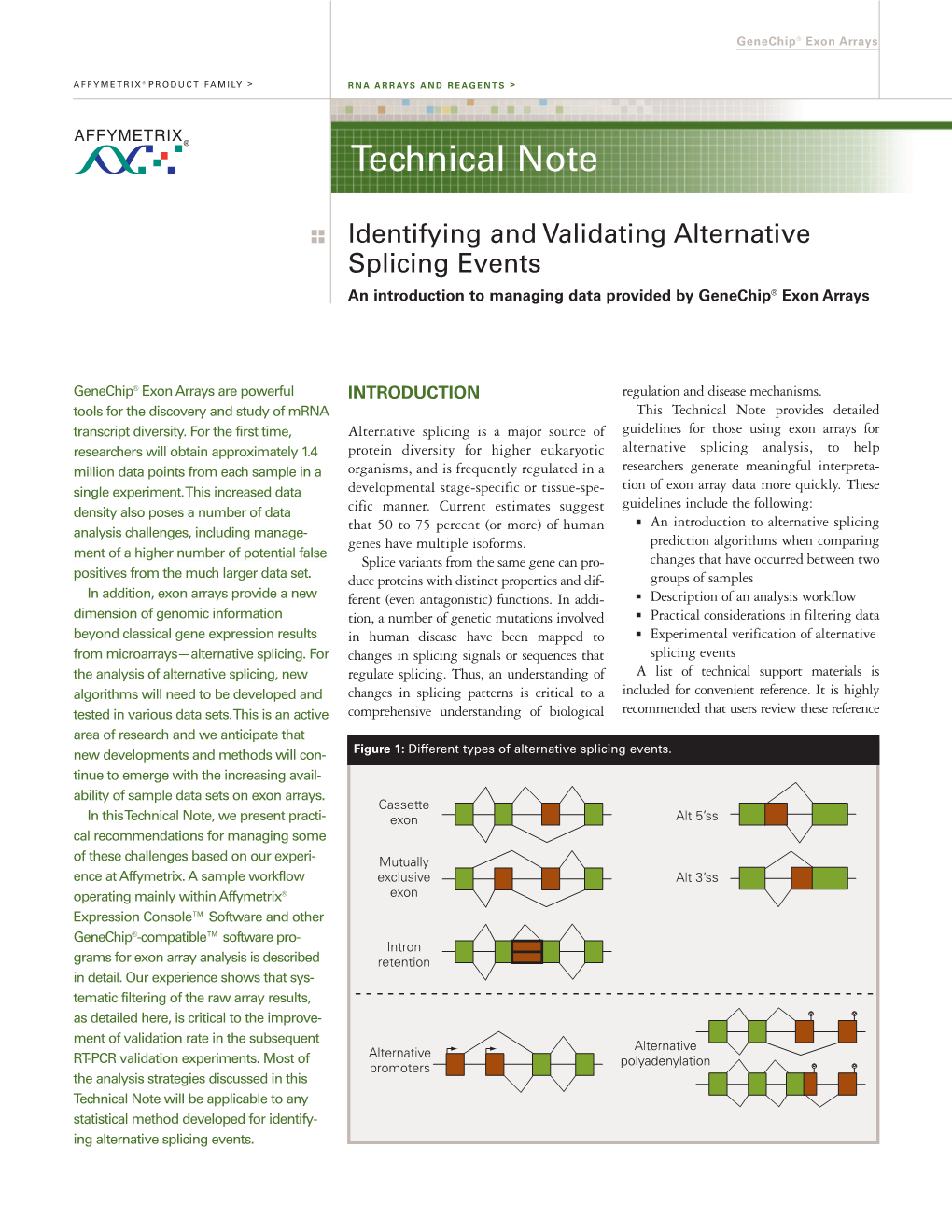 Identifying and Validating Alternative Splicing Events an Introduction to Managing Data Provided by Genechip® Exon Arrays