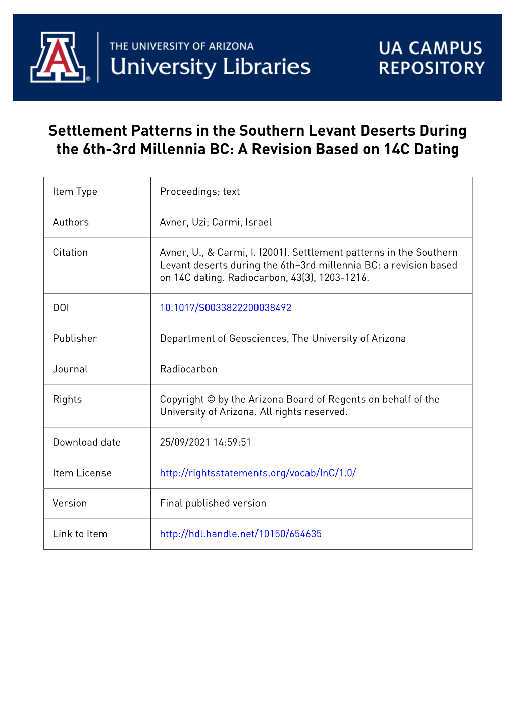 1203 Settlement Patterns in the Southern Levant