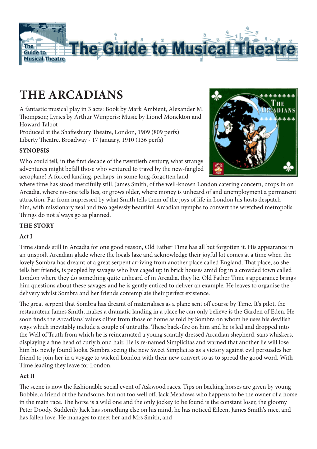 THE ARCADIANS a Fantastic Musical Play in 3 Acts: Book by Mark Ambient, Alexander M