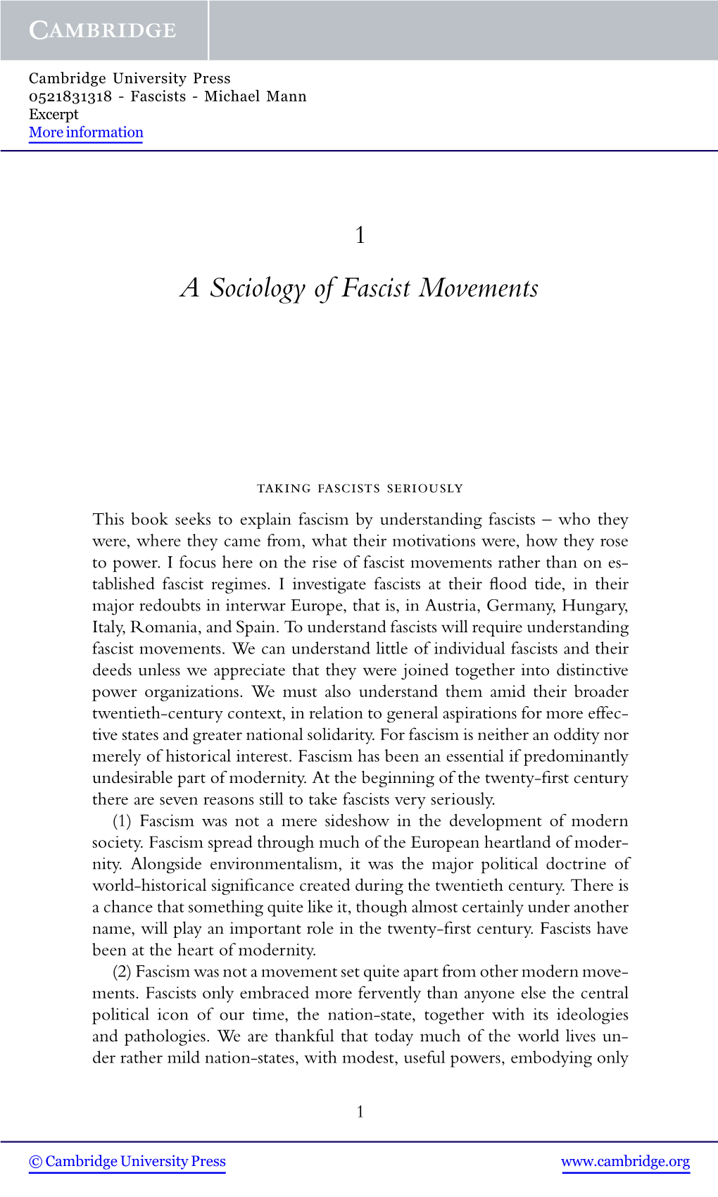 A Sociology of Fascist Movements