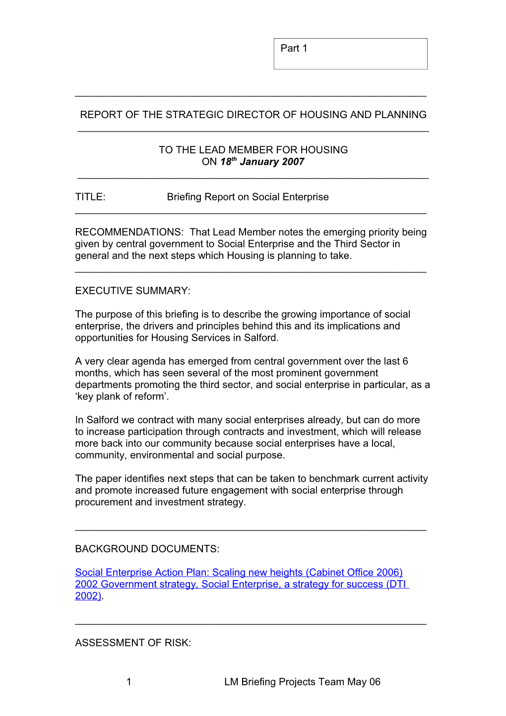 Report of the Strategic Director of Housing and Planning s1