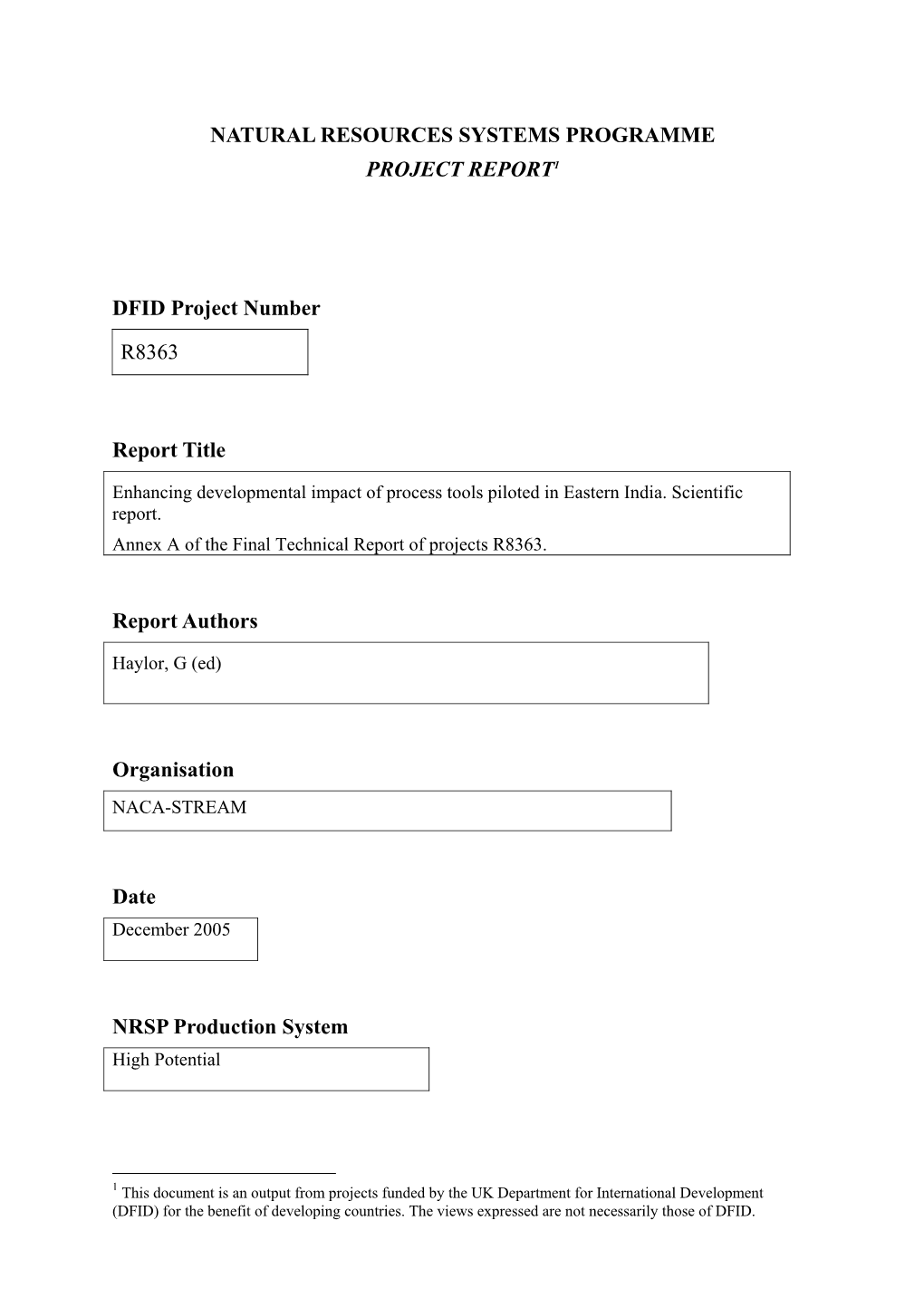 Natural Resources Systems Programme Project Report1